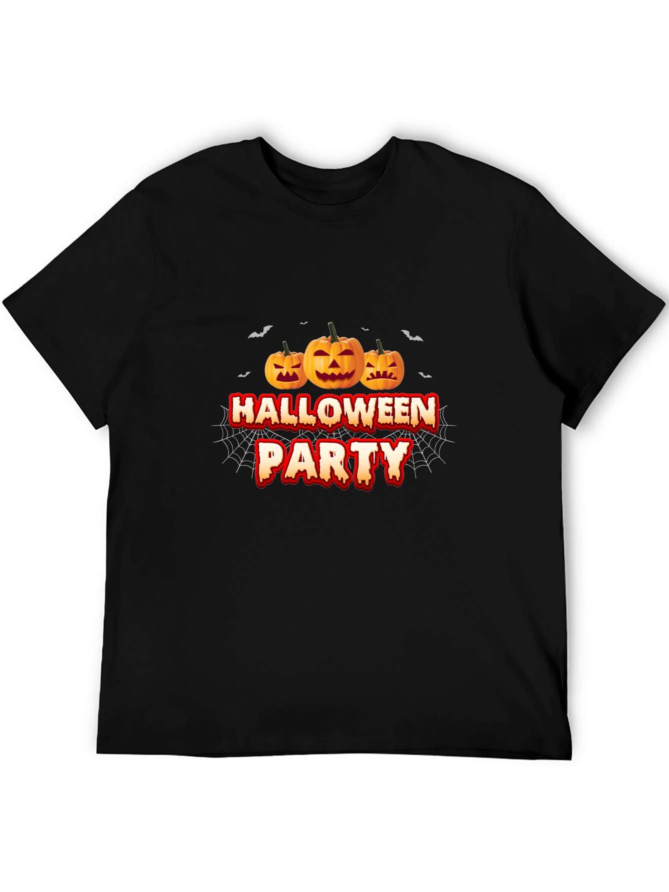Halloween Party Black T-Shirt with Pumpkin Design