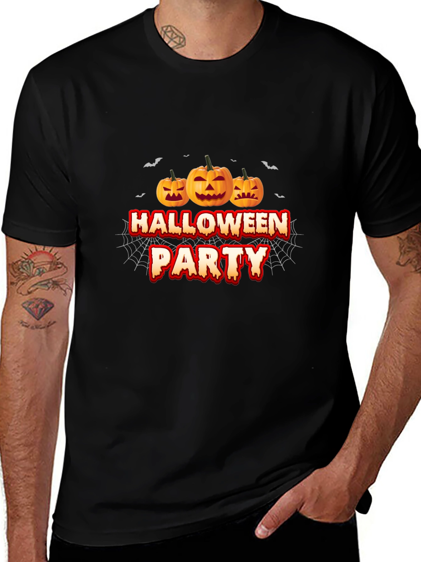Halloween Party Black T-Shirt with Pumpkin Design