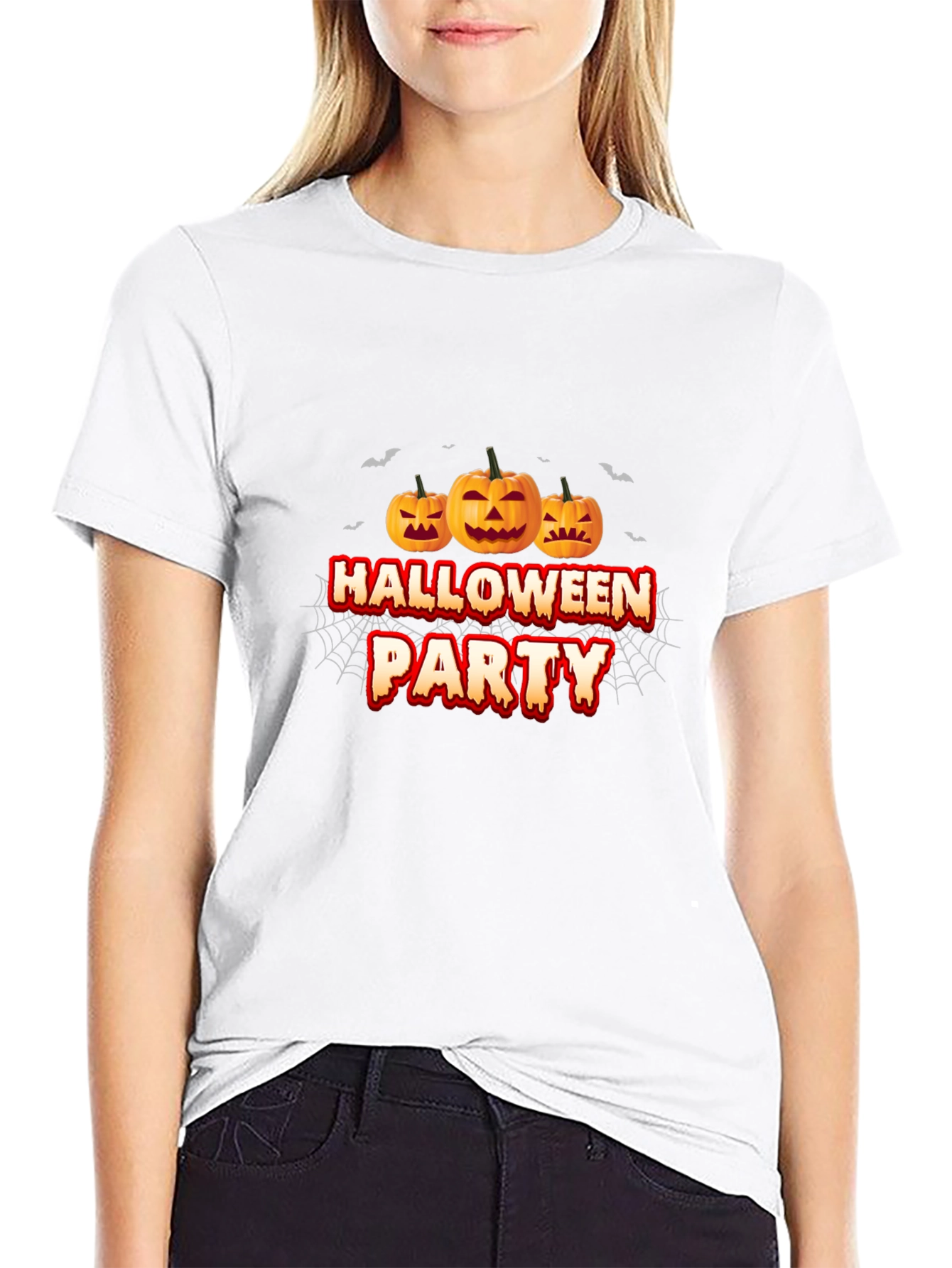 Halloween Party Black T-Shirt with Pumpkin Design