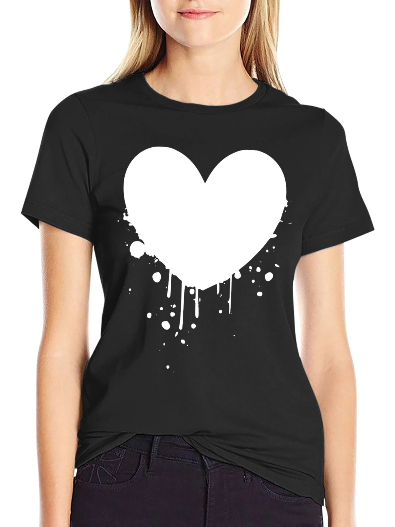 Heart Splash Graphic Black T-Shirt