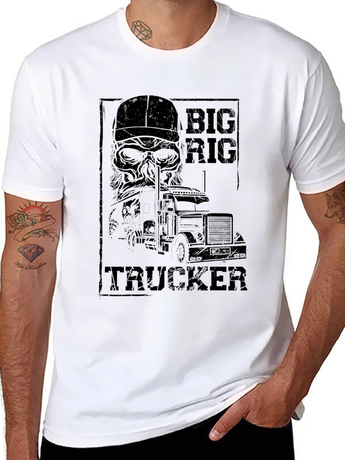 Big Rig Trucker Tee - Black Cotton Graphic T-Shirt