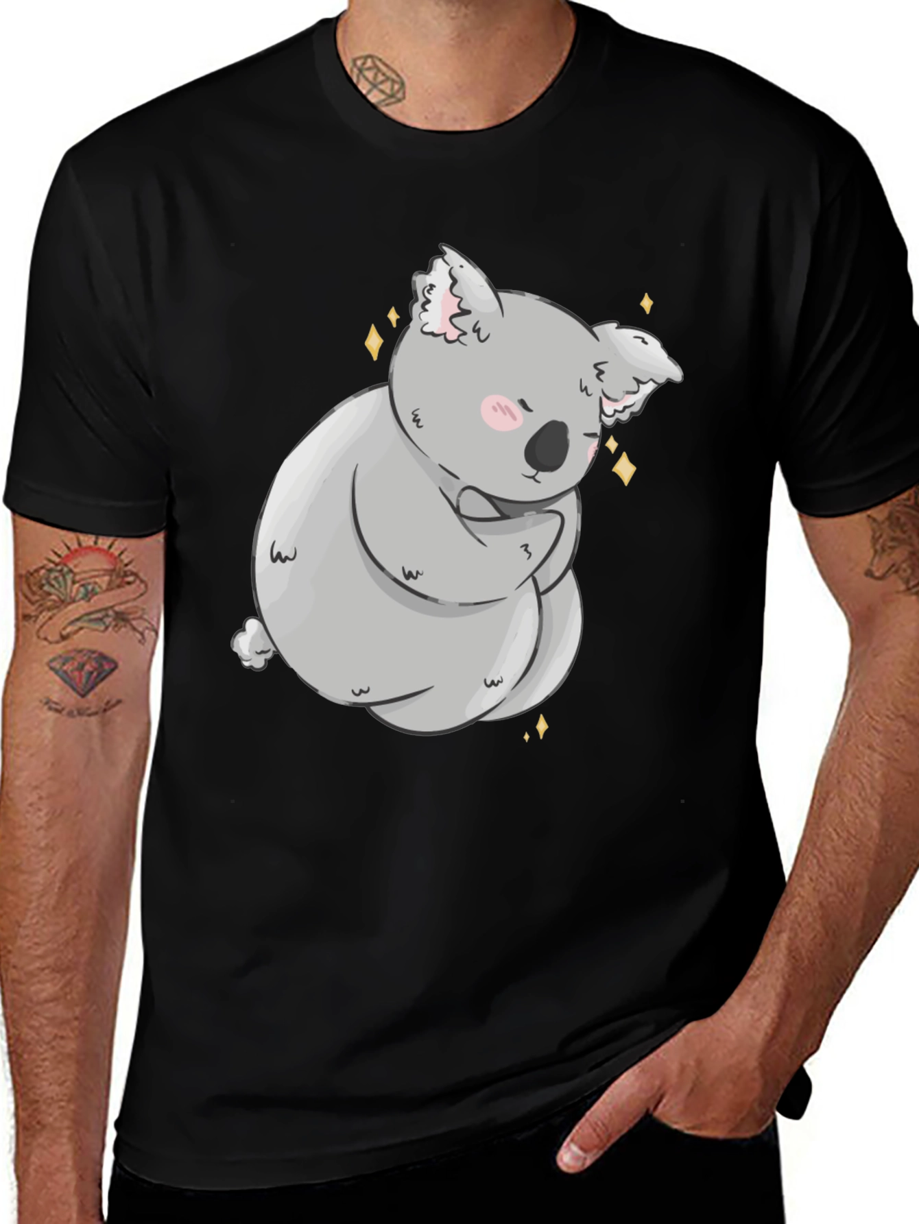 Cute Koala Bear Graphic Black T-Shirt