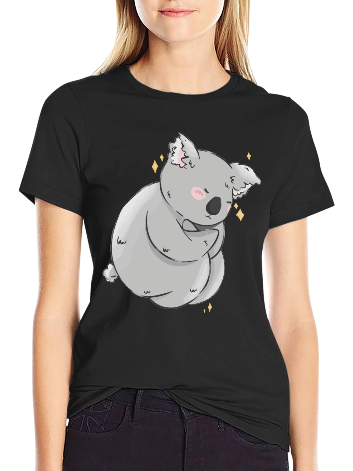 Cute Koala Bear Graphic Black T-Shirt
