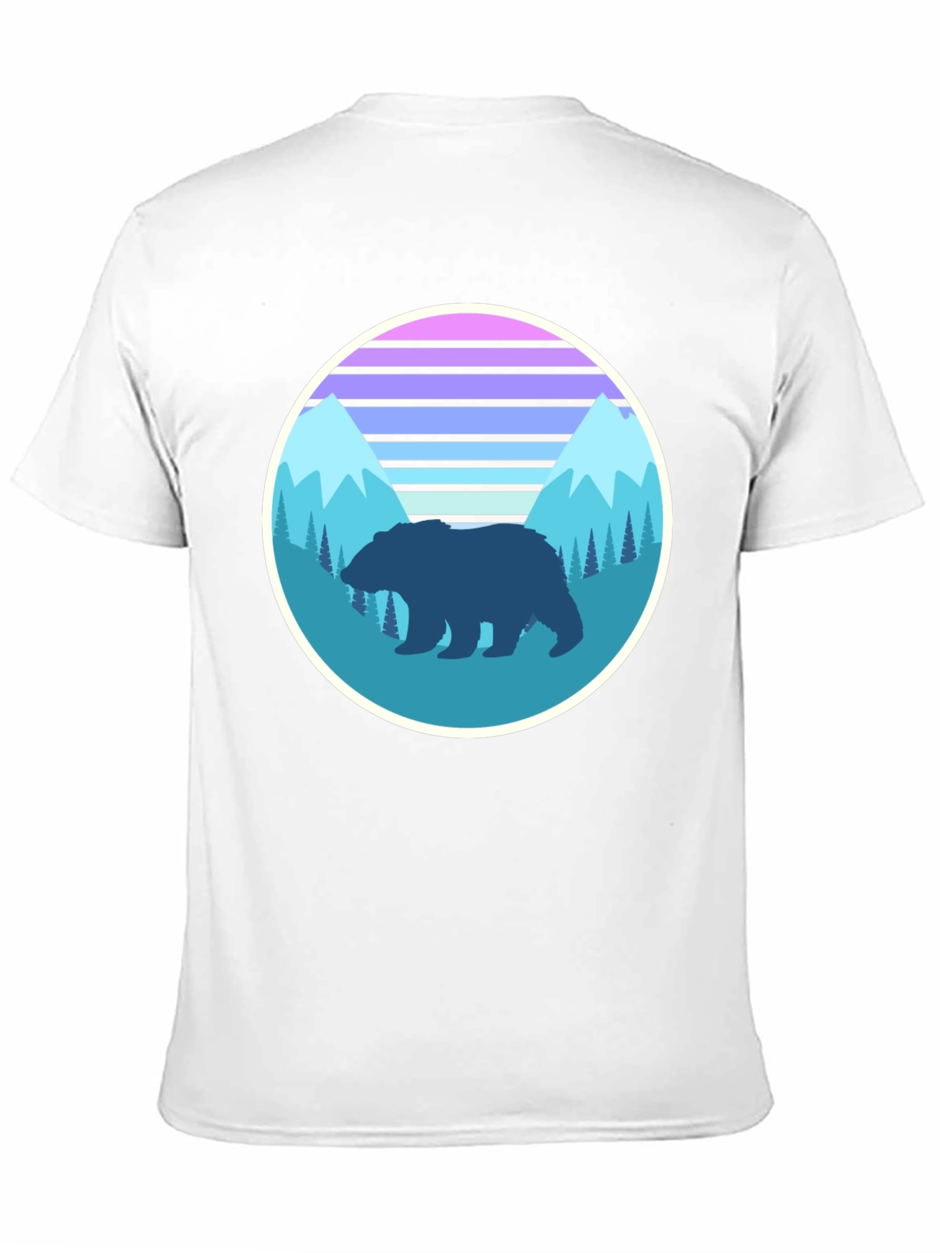 Retro Bear Mountain Graphic Tee - Black Cotton T-Shirt