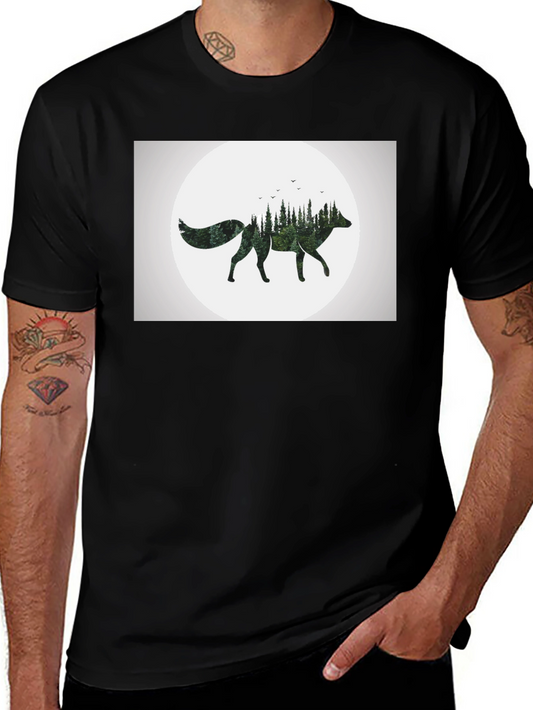 Nature Fox Graphic Tee - Stylish Mens Black T-Shirt