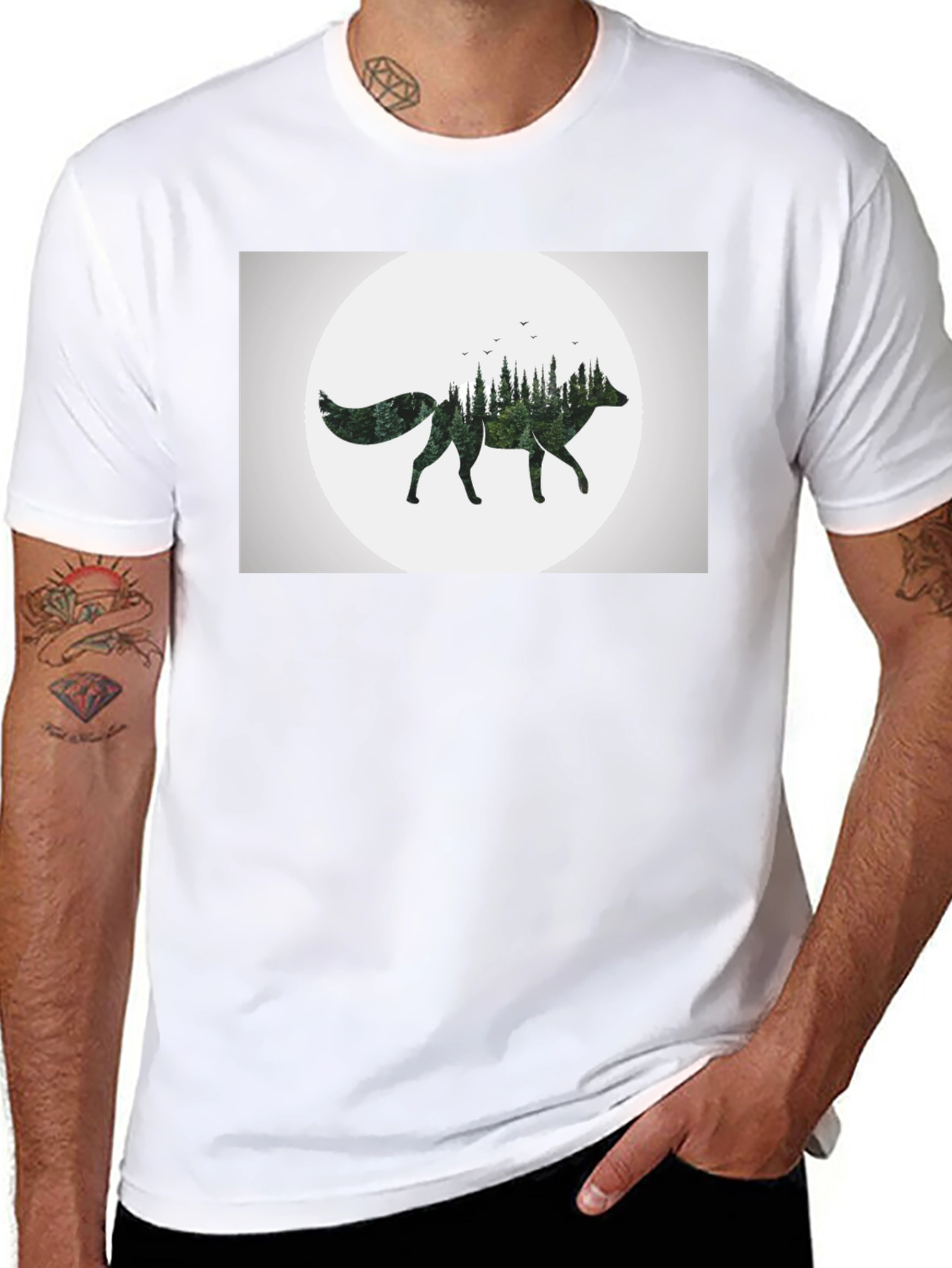 Nature Fox Graphic Tee - Stylish Mens Black T-Shirt