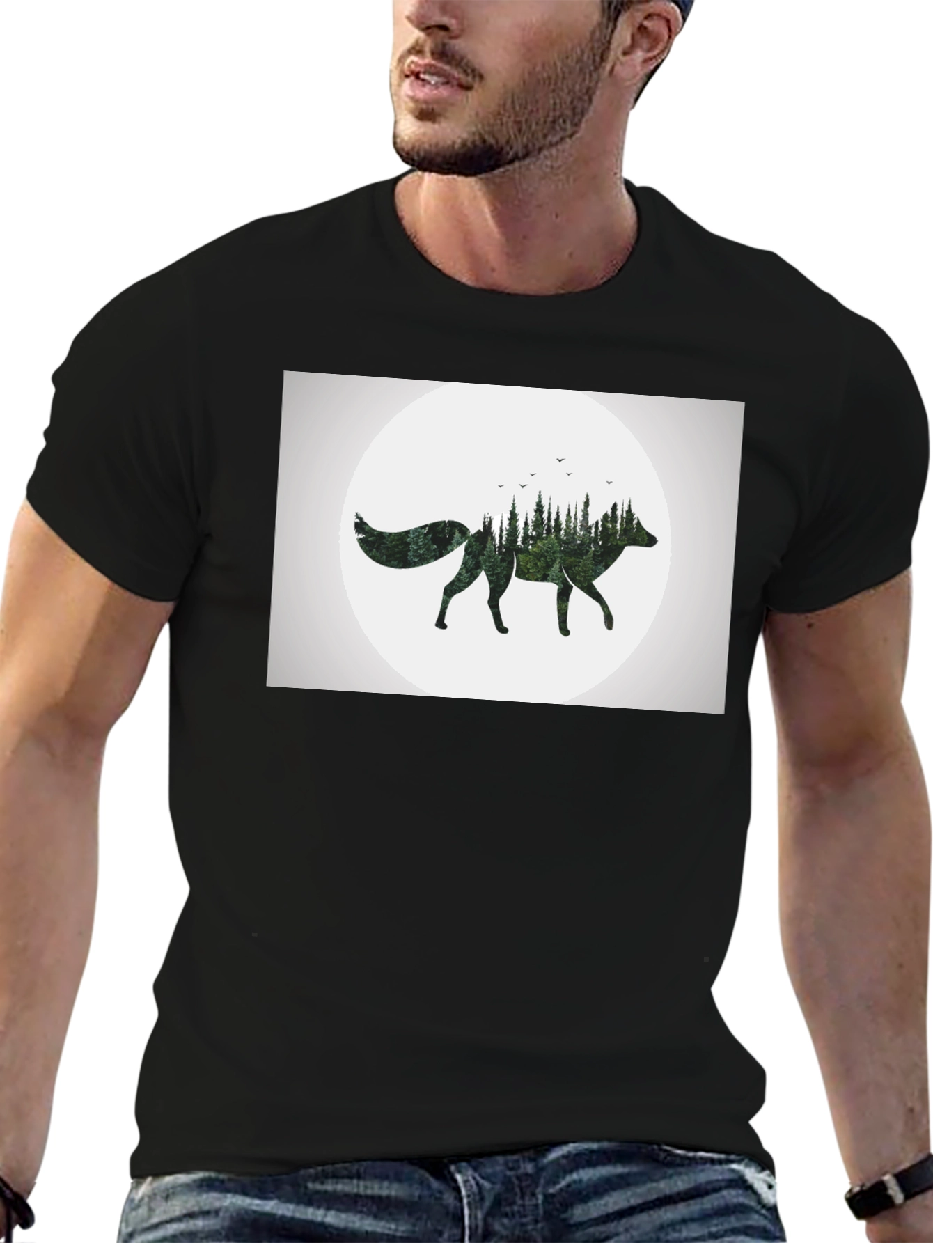 Nature Fox Graphic Tee - Stylish Mens Black T-Shirt