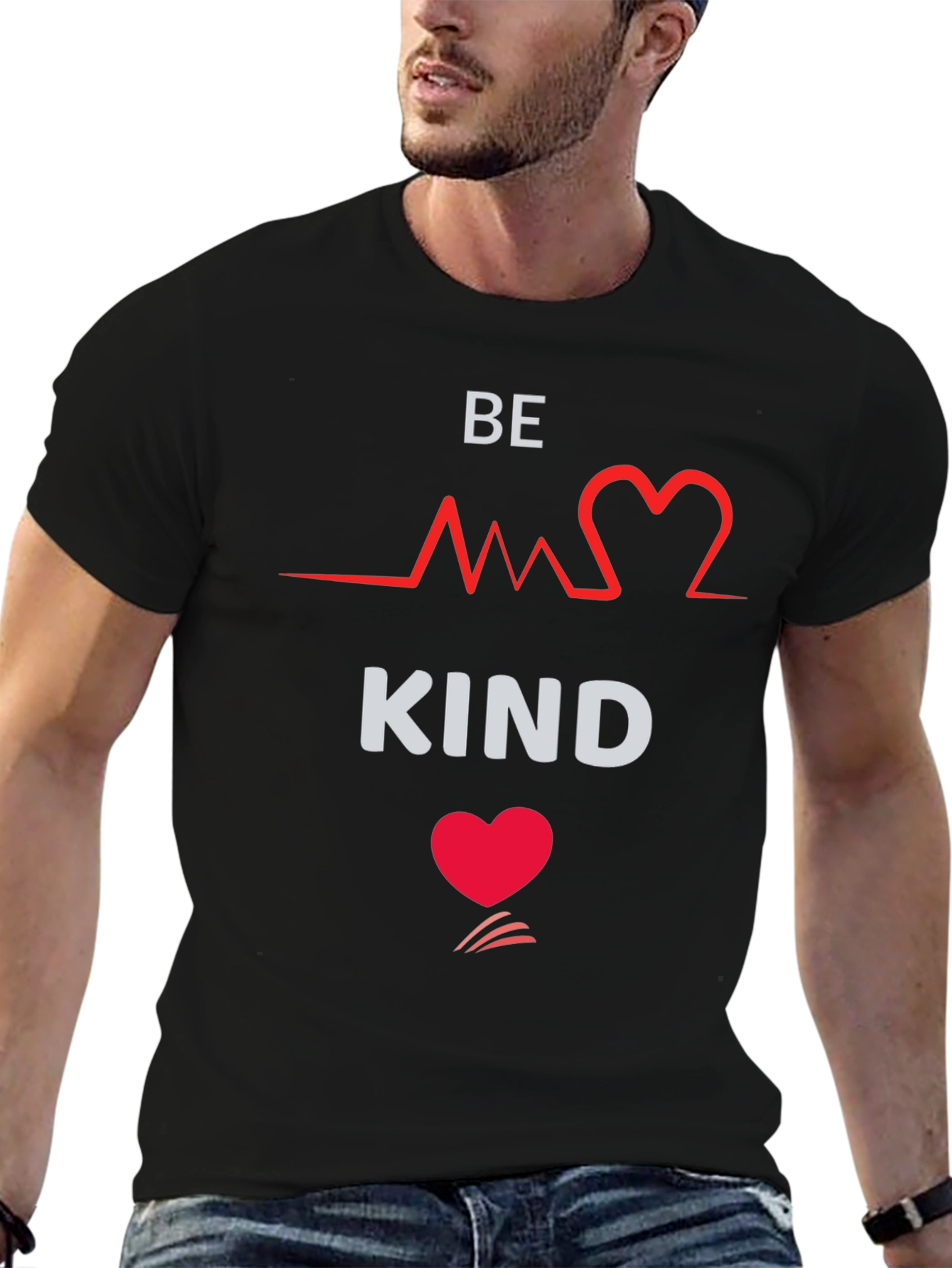 Be Kind Heartbeat Graphic Black T-Shirt