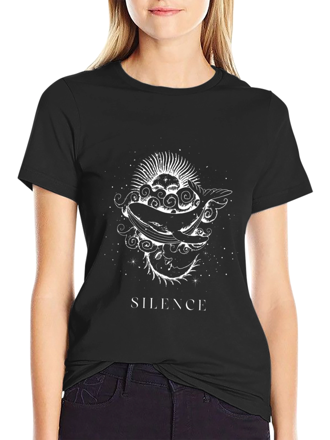 Silence Whale Graphic T-Shirt - Black