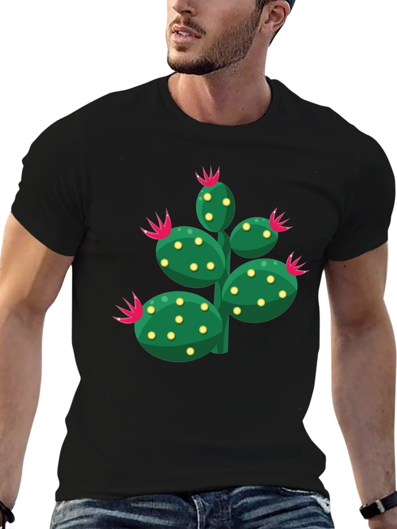 Cactus Graphic Print Crew Neck T-Shirt