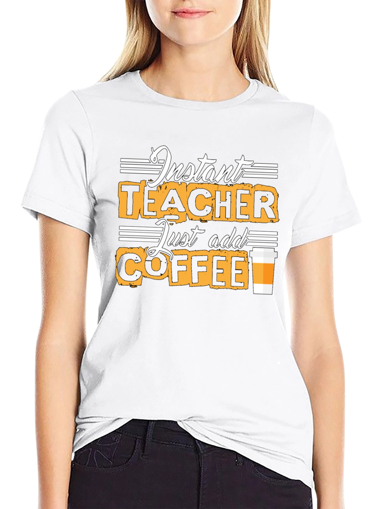Instant Teacher Just Add Coffee Black T-Shirt