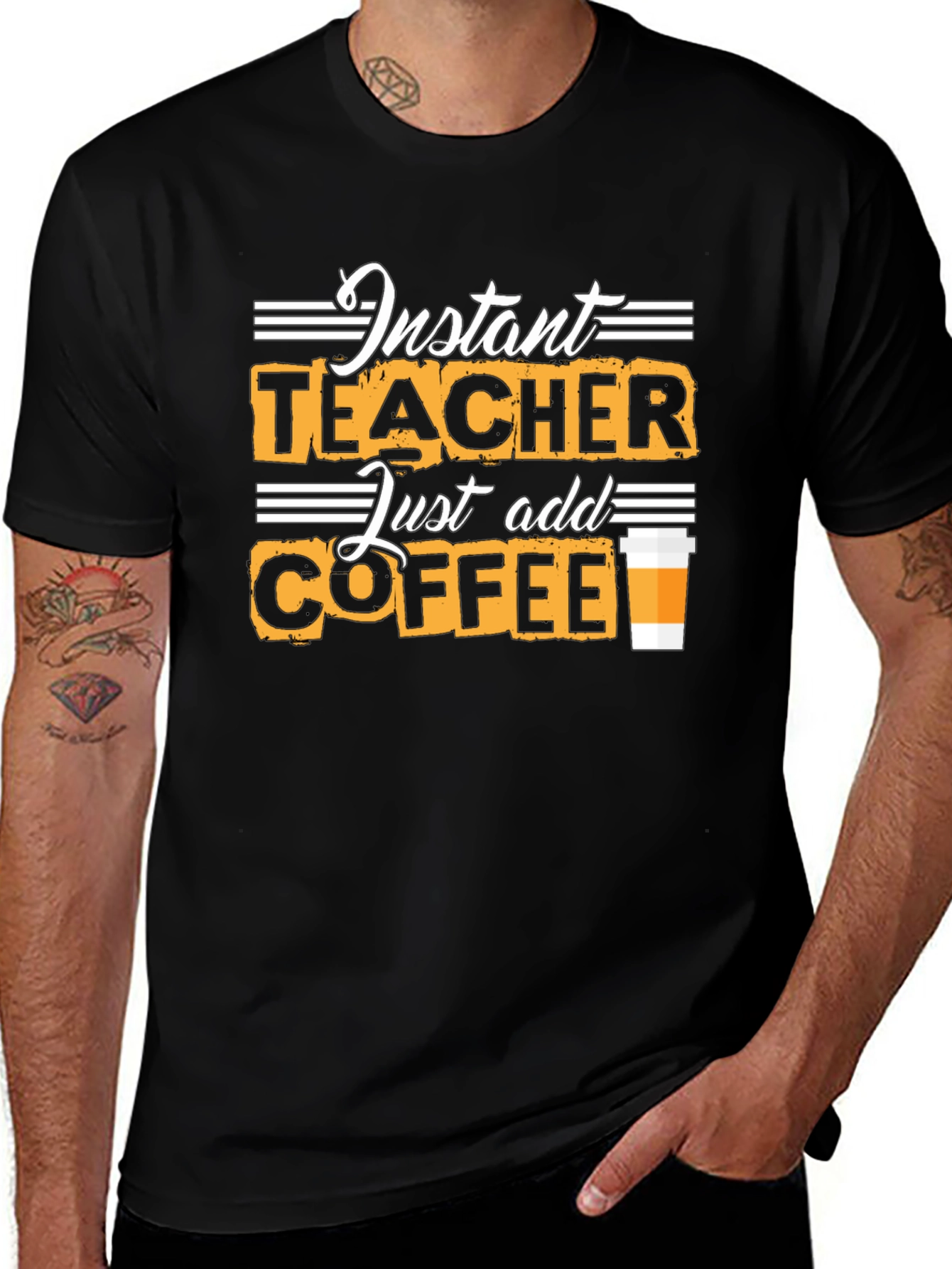 Instant Teacher Just Add Coffee Black T-Shirt