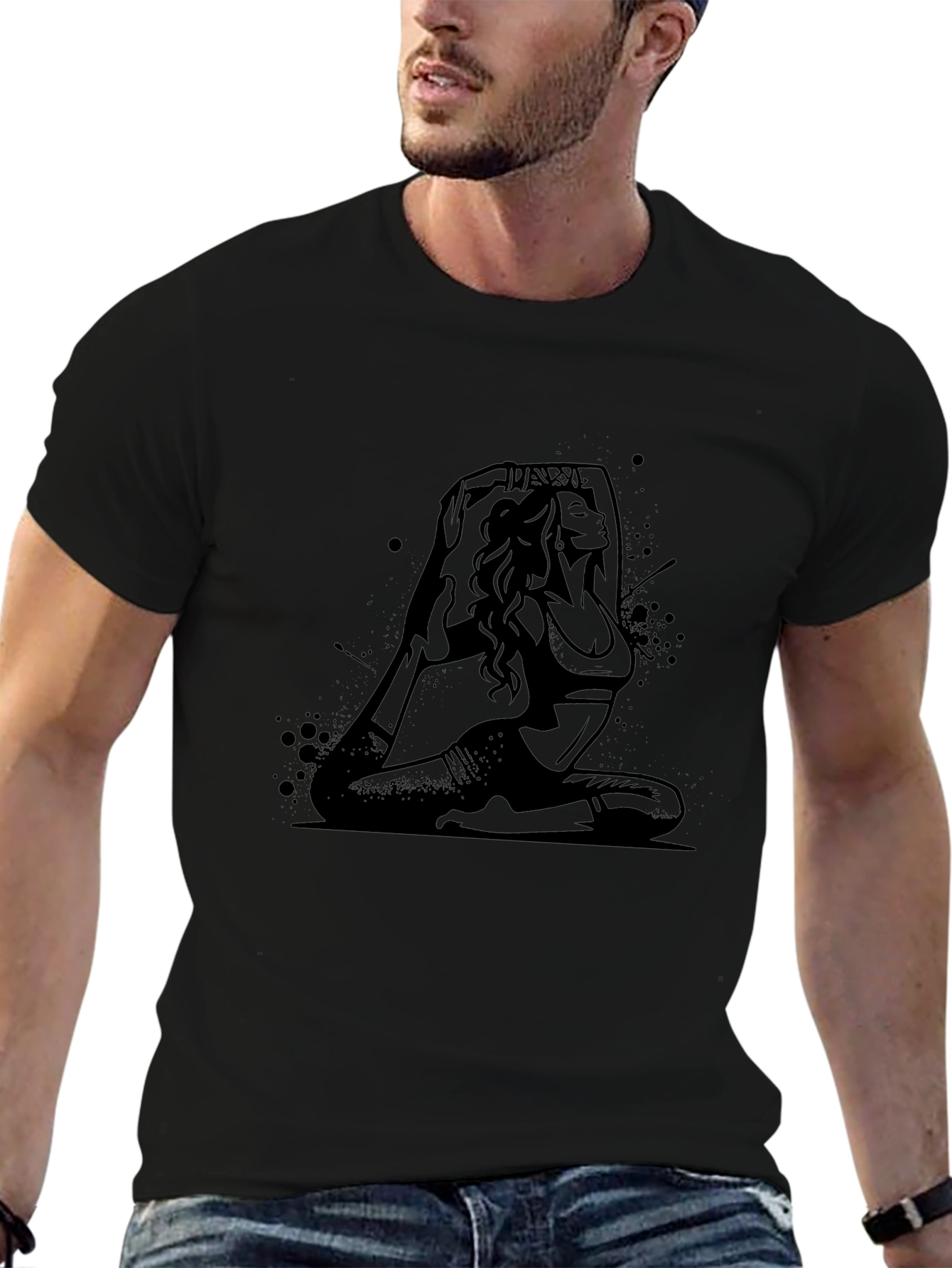 Yoga Pose Graphic Print Tee - Black