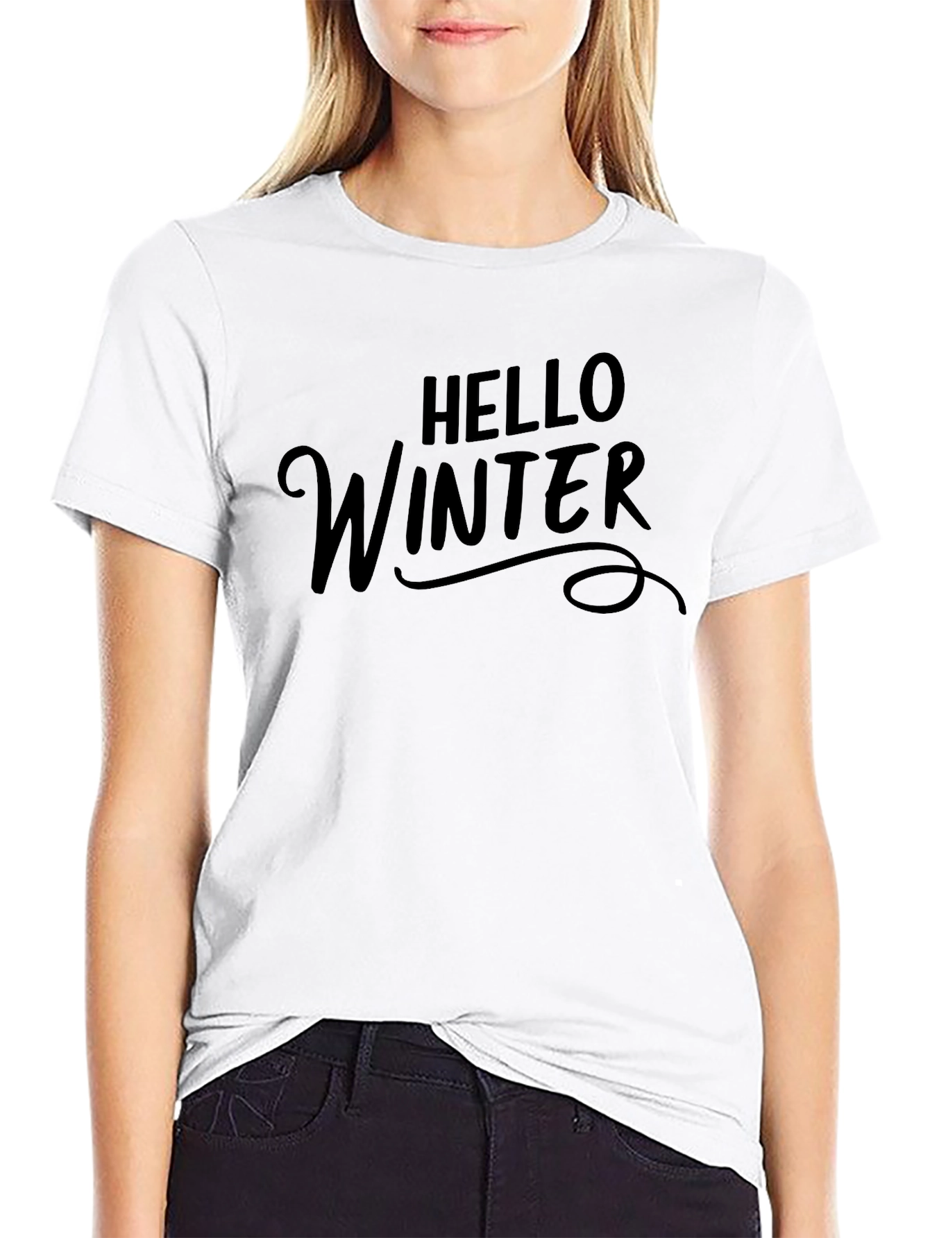 Hello Winter Graphic Tee - Black Casual T-Shirt