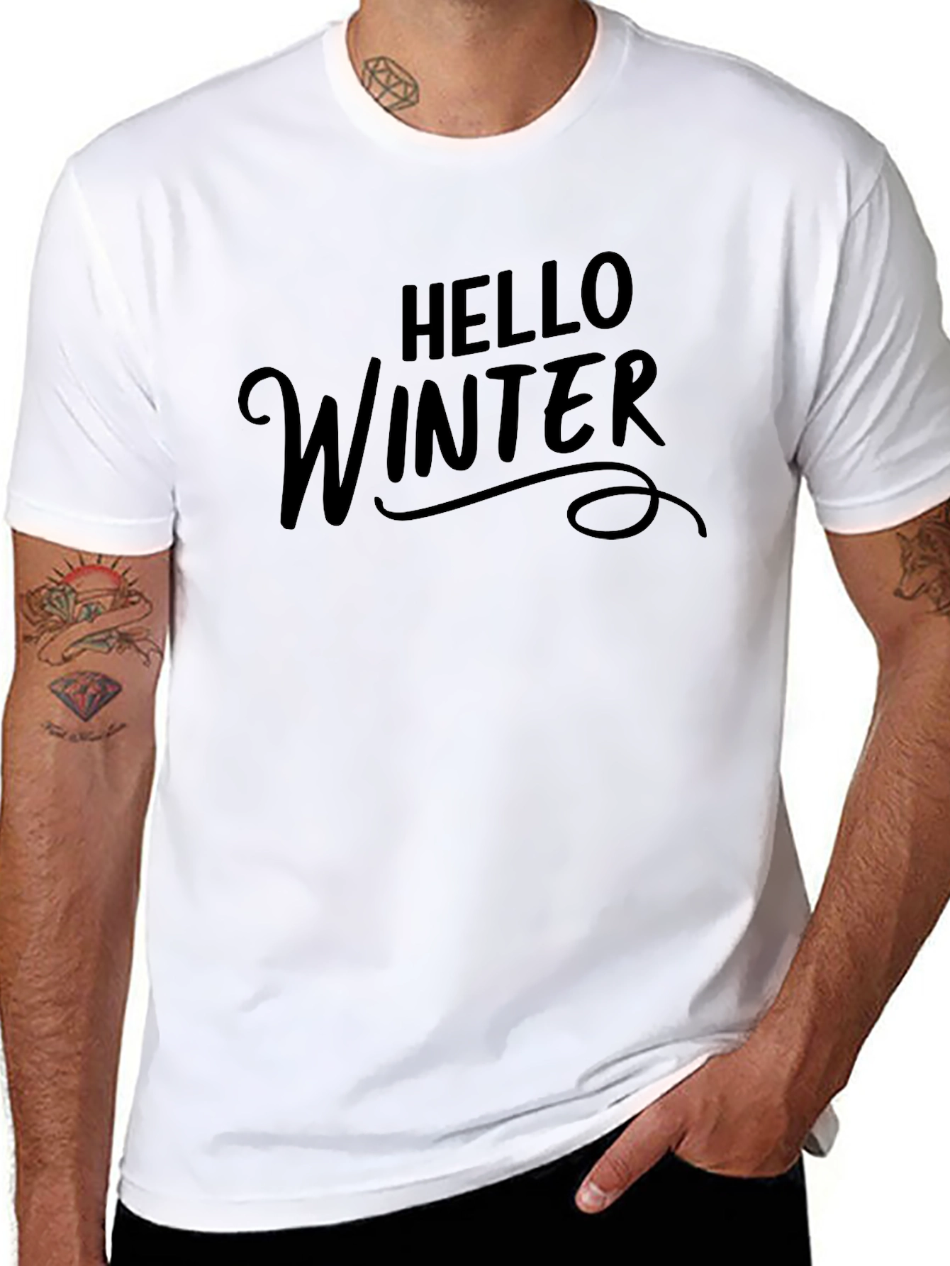 Hello Winter Graphic Tee - Black Casual T-Shirt
