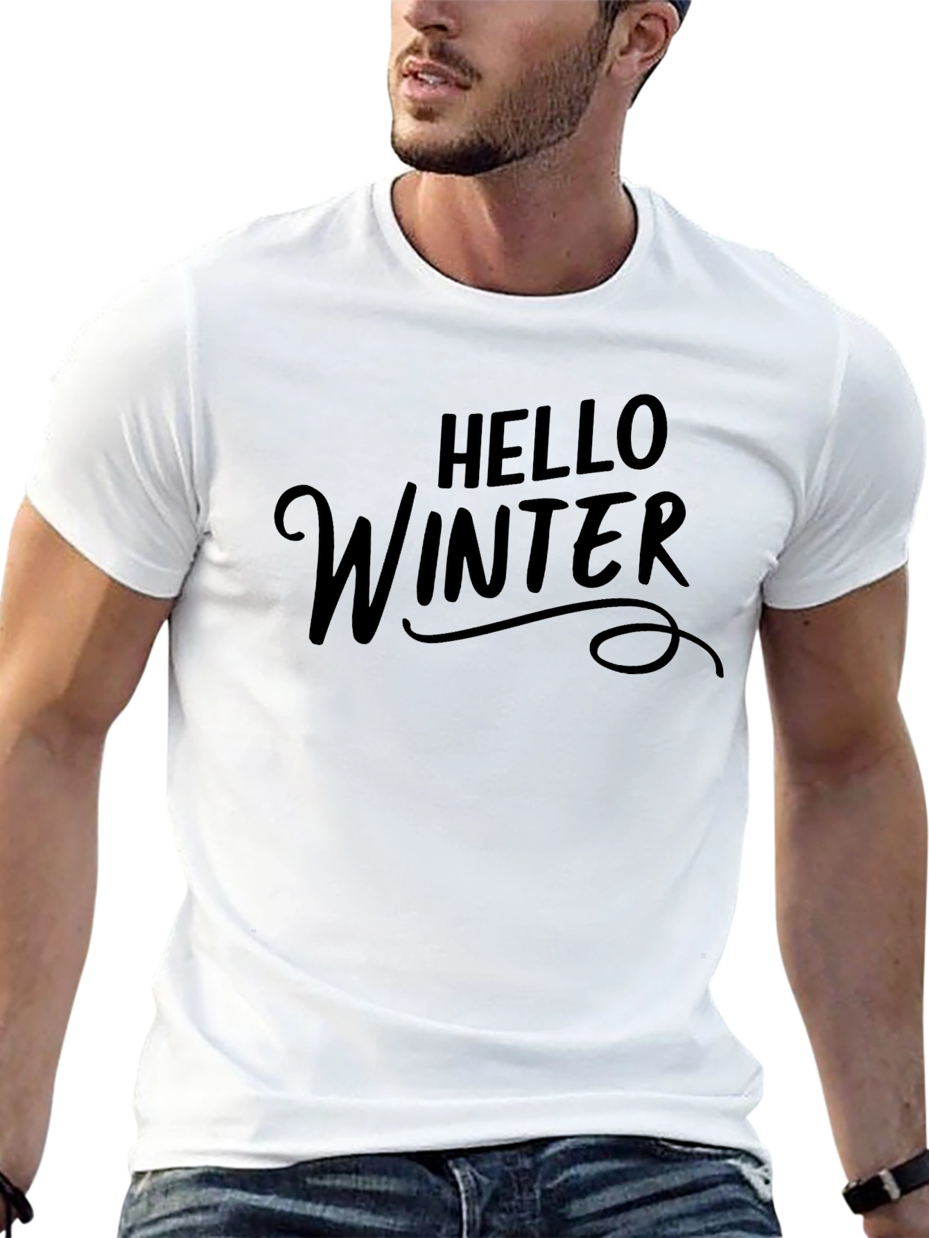 Hello Winter Graphic Tee - Black Casual T-Shirt