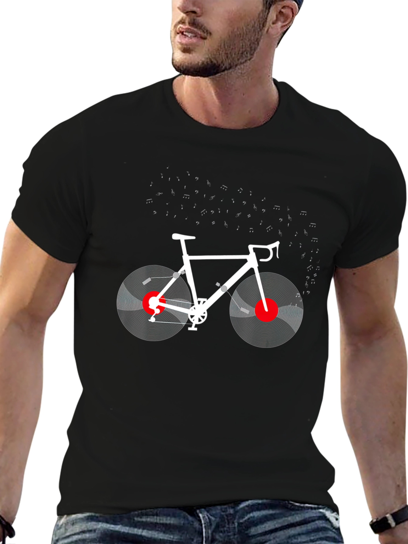 Music Cycling T-Shirt: Vinyl Bike Design