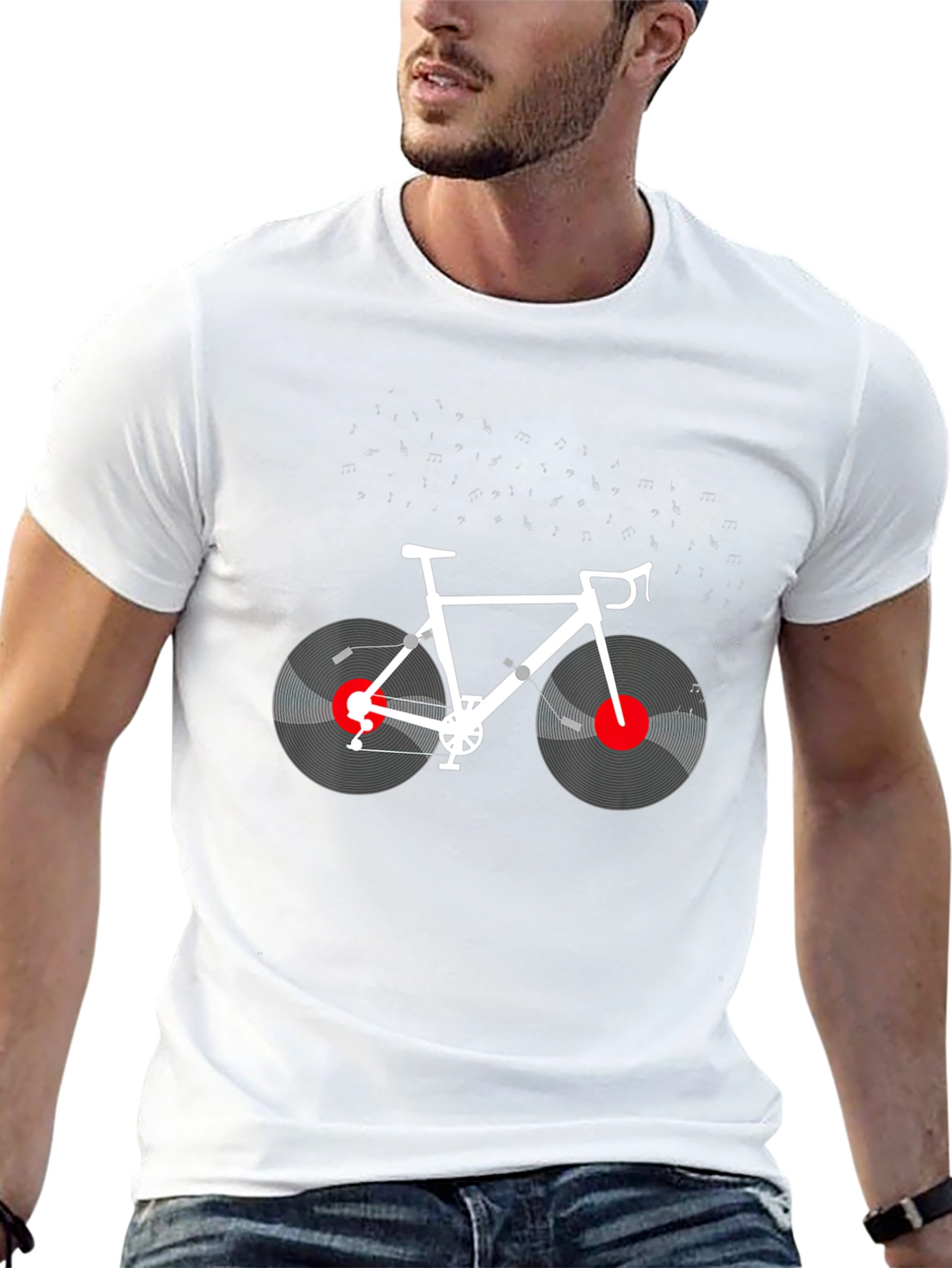 Music Cycling T-Shirt: Vinyl Bike Design