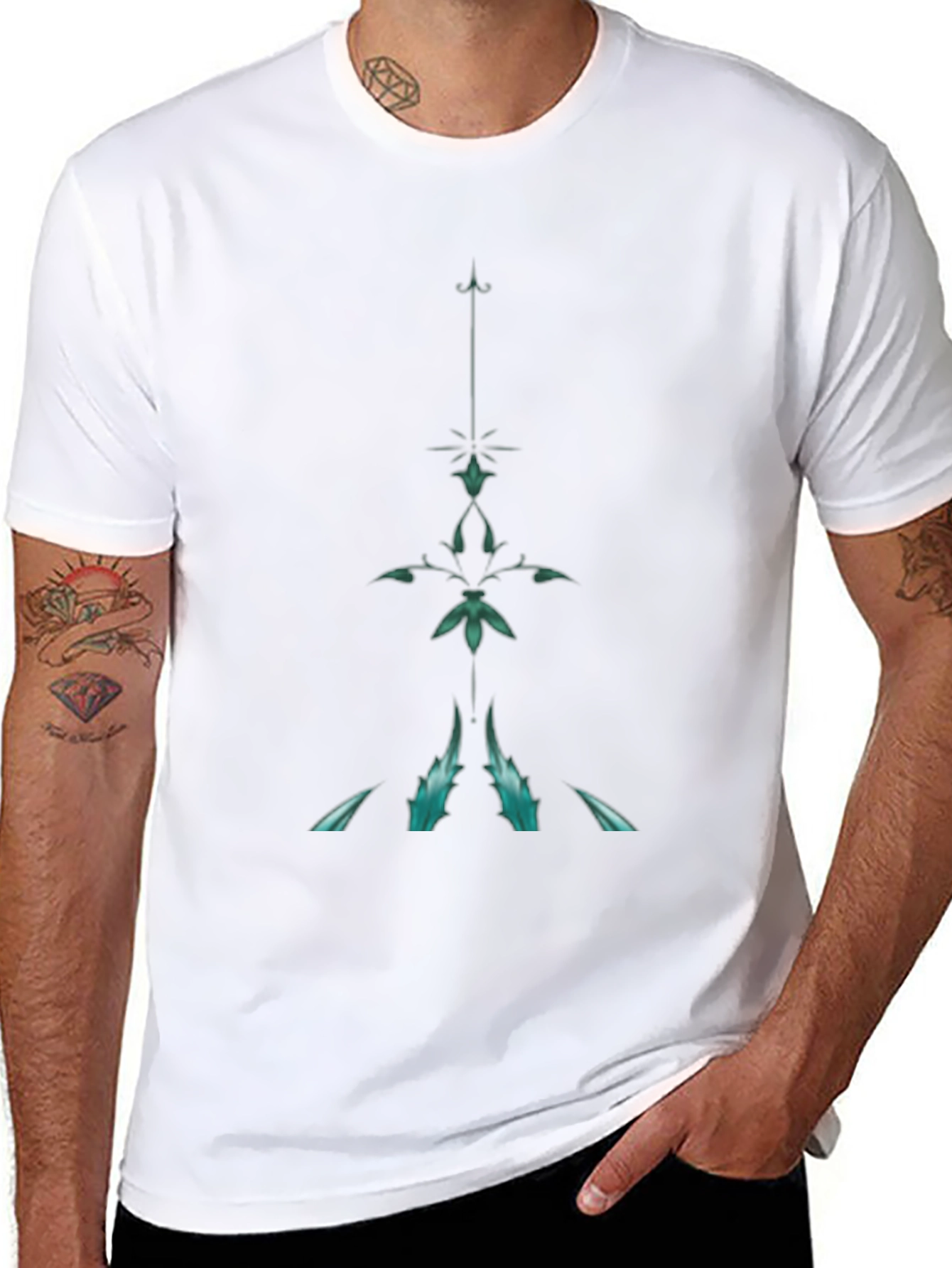 Mens Black T-Shirt with Abstract Teal Design