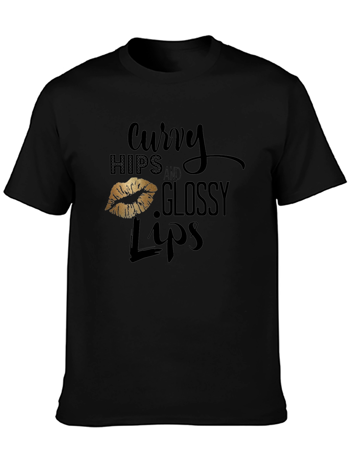 Curvy Hips & Glossy Lips Graphic Tee - Black
