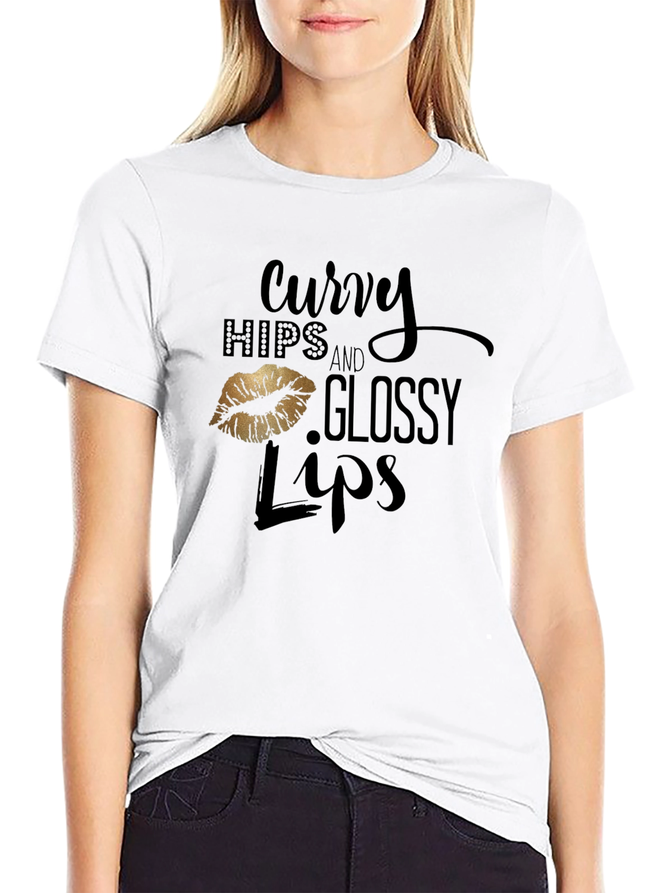 Curvy Hips & Glossy Lips Graphic Tee - Black