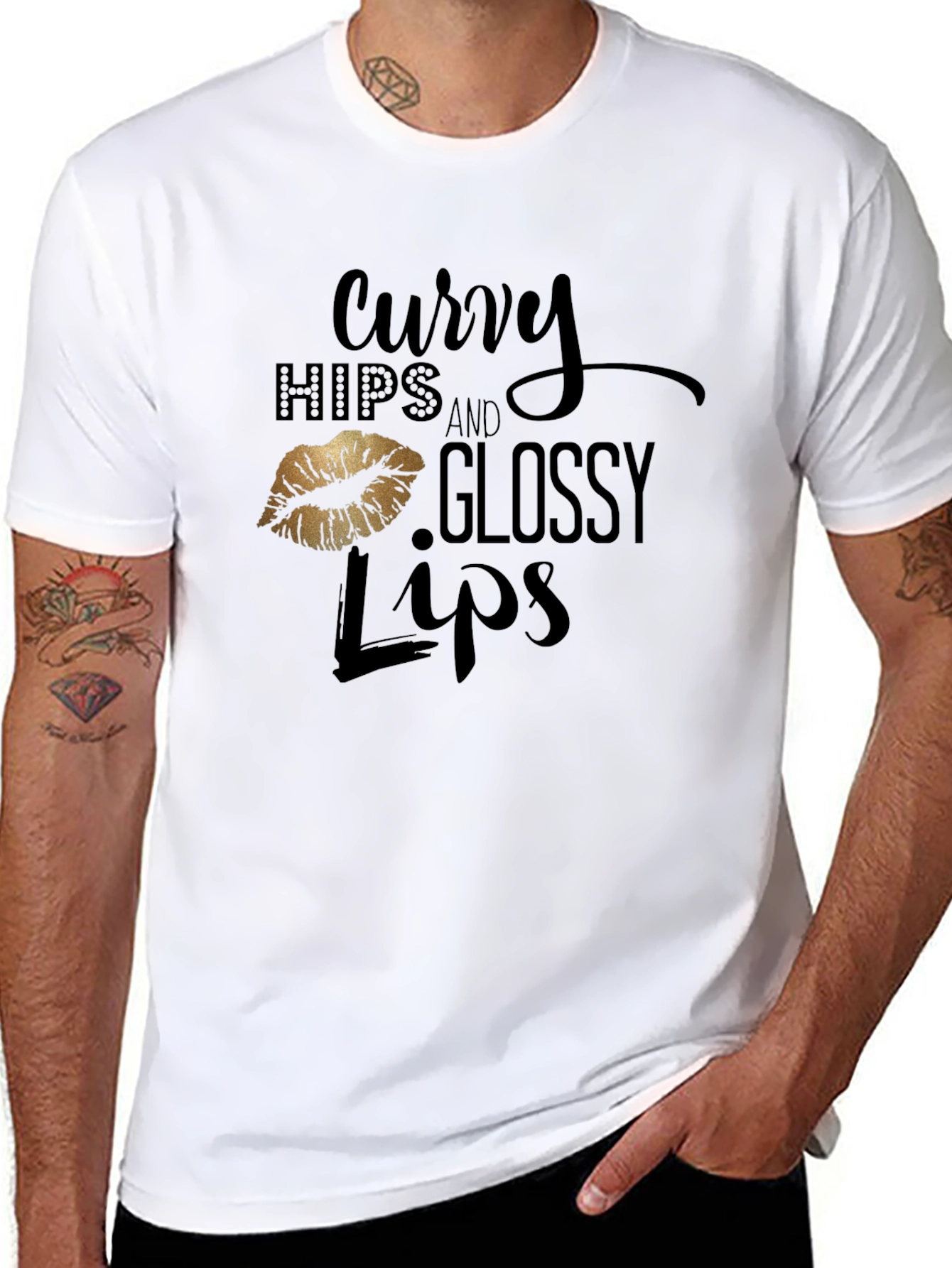 Curvy Hips & Glossy Lips Graphic Tee - Black