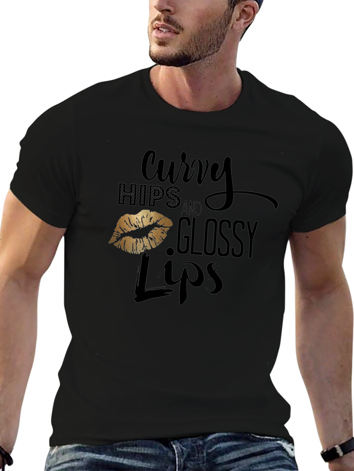Curvy Hips & Glossy Lips Graphic Tee - Black