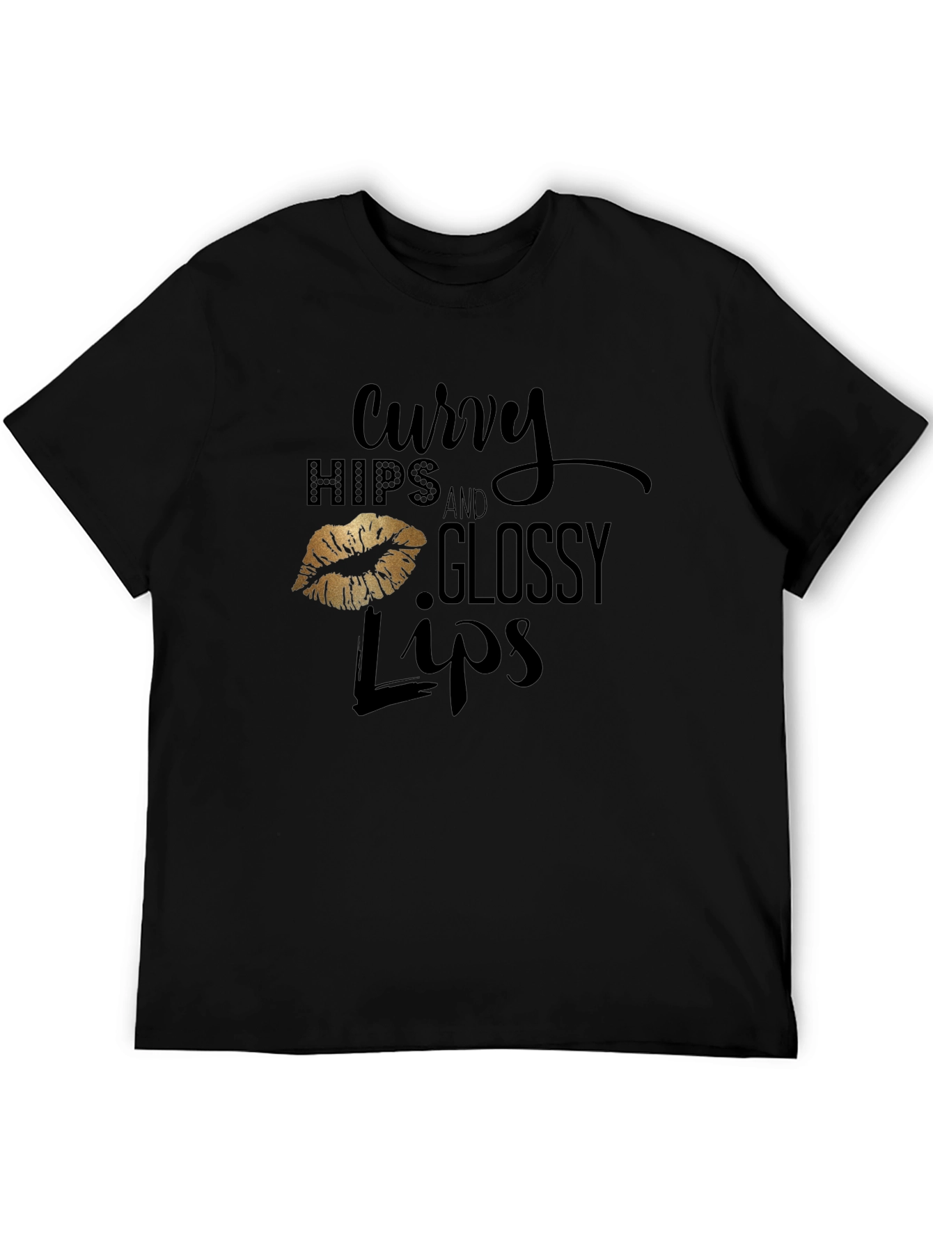 Curvy Hips & Glossy Lips Graphic Tee - Black