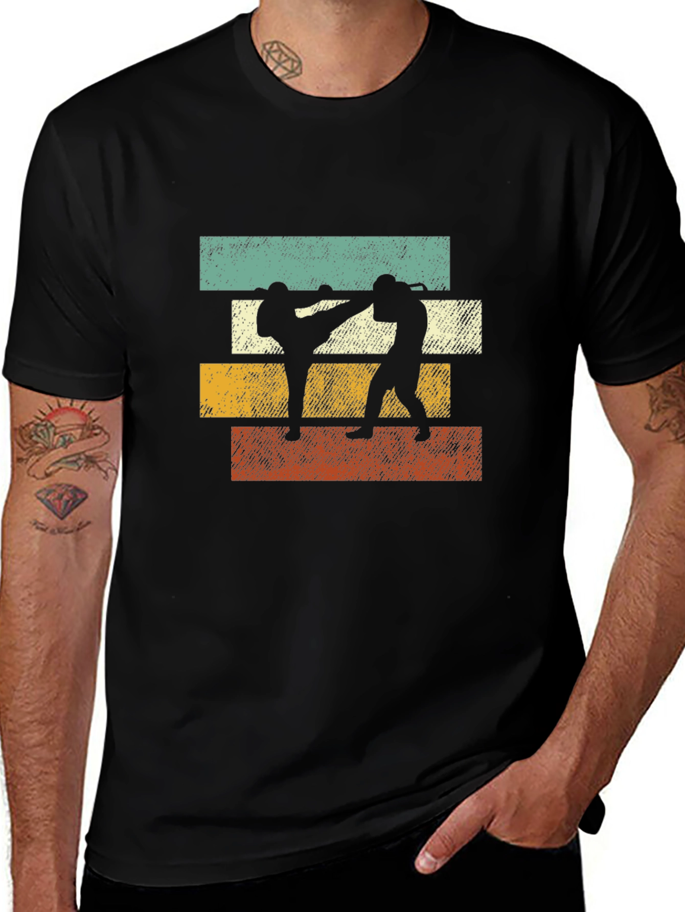 Retro Martial Arts Graphic Tee - Black