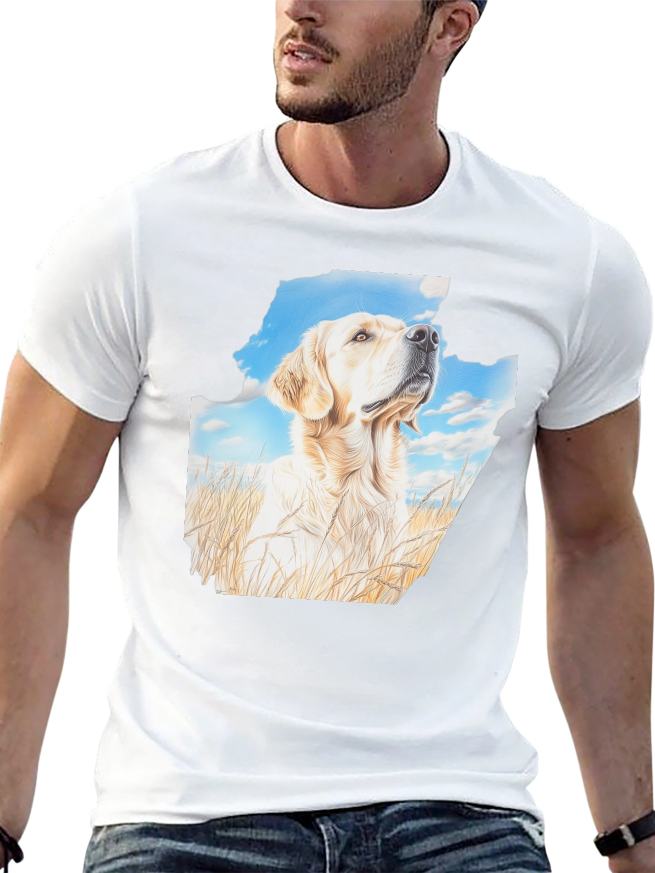 Golden Retriever T-Shirt - Sky & Grass