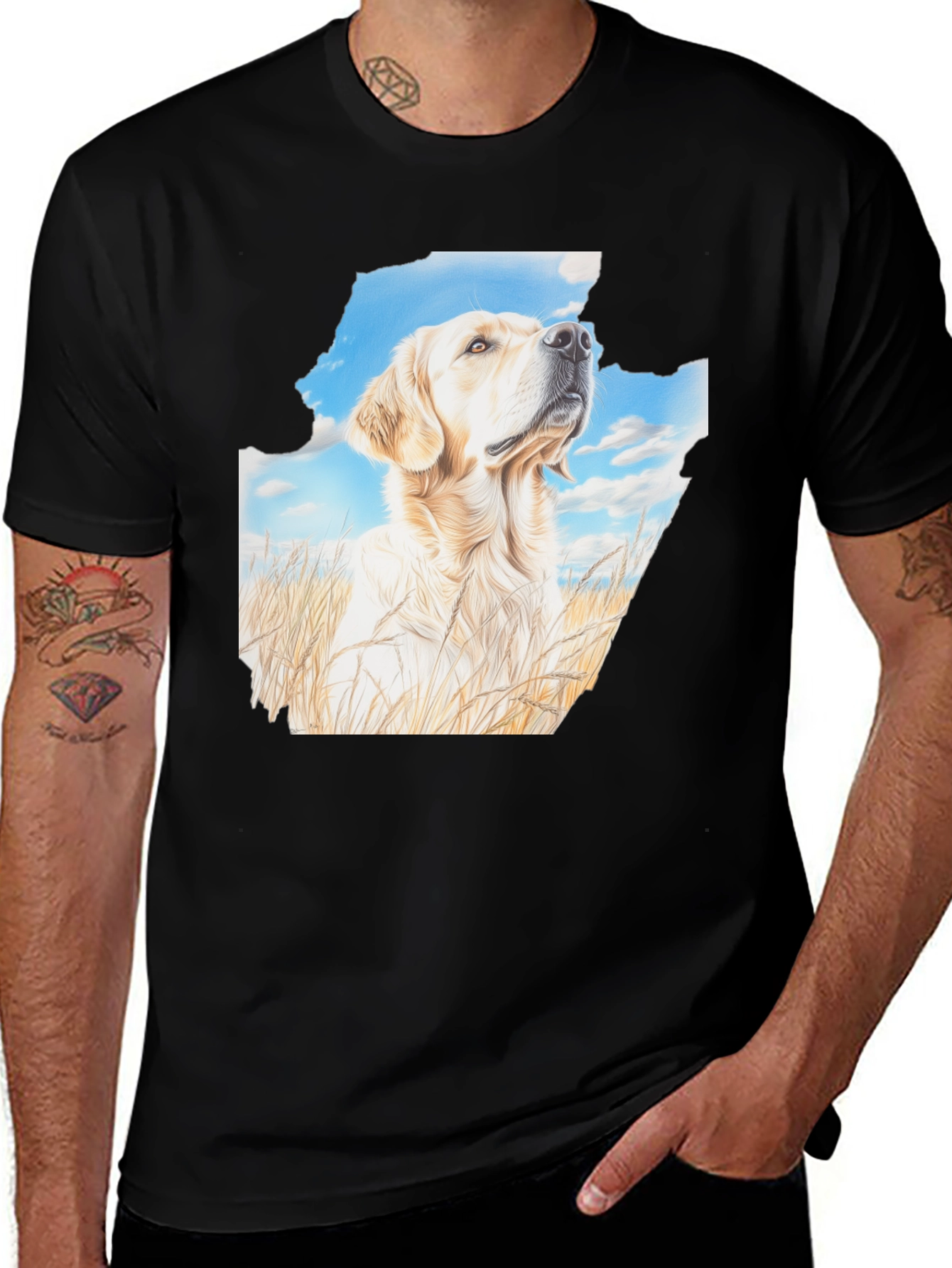 Golden Retriever T-Shirt - Sky & Grass