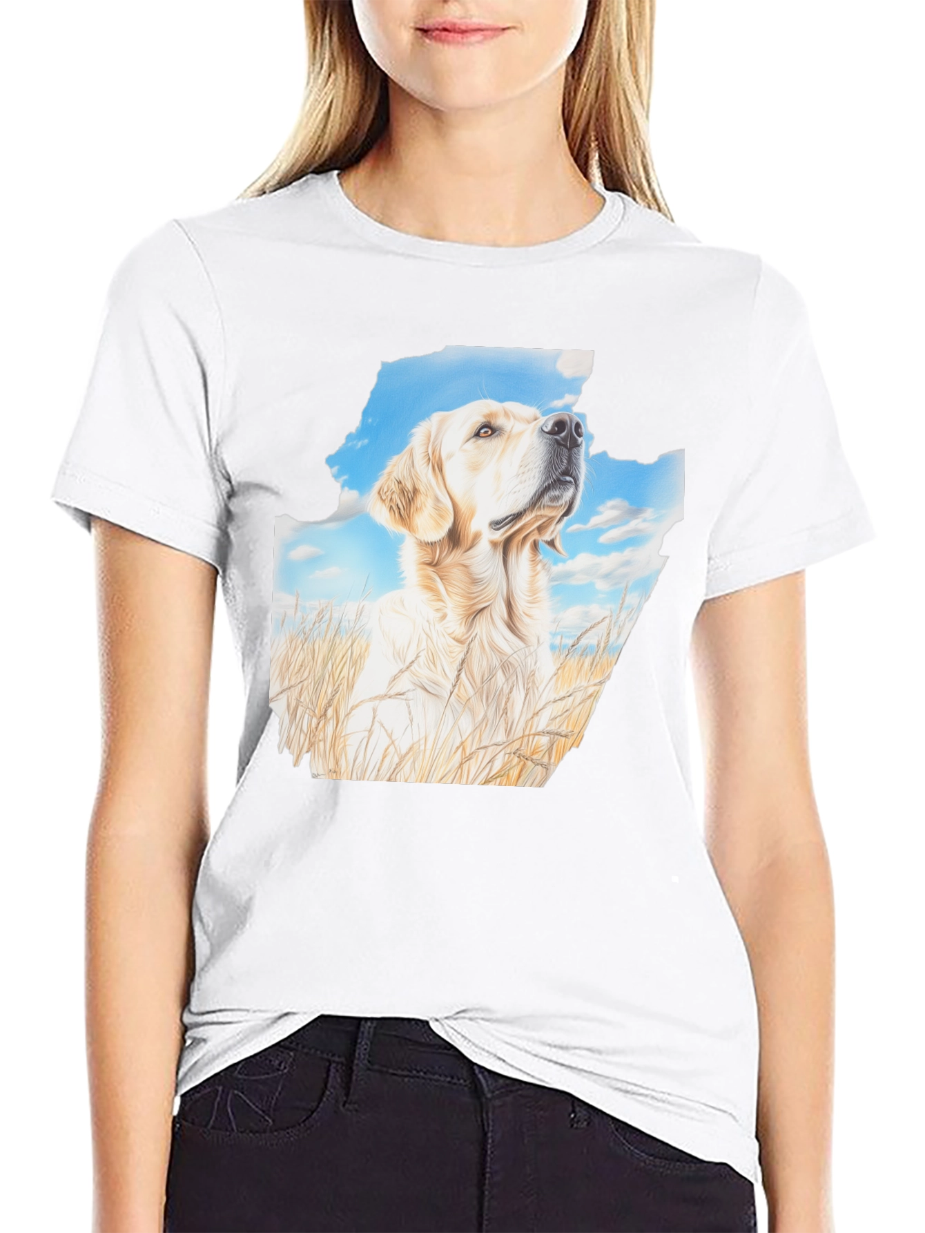 Golden Retriever T-Shirt - Sky & Grass