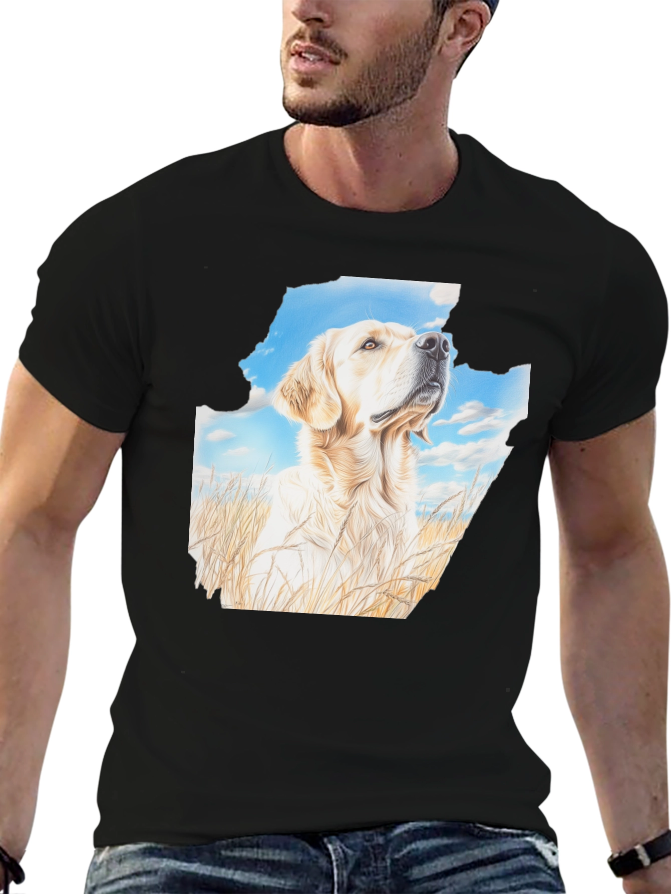Golden Retriever T-Shirt - Sky & Grass