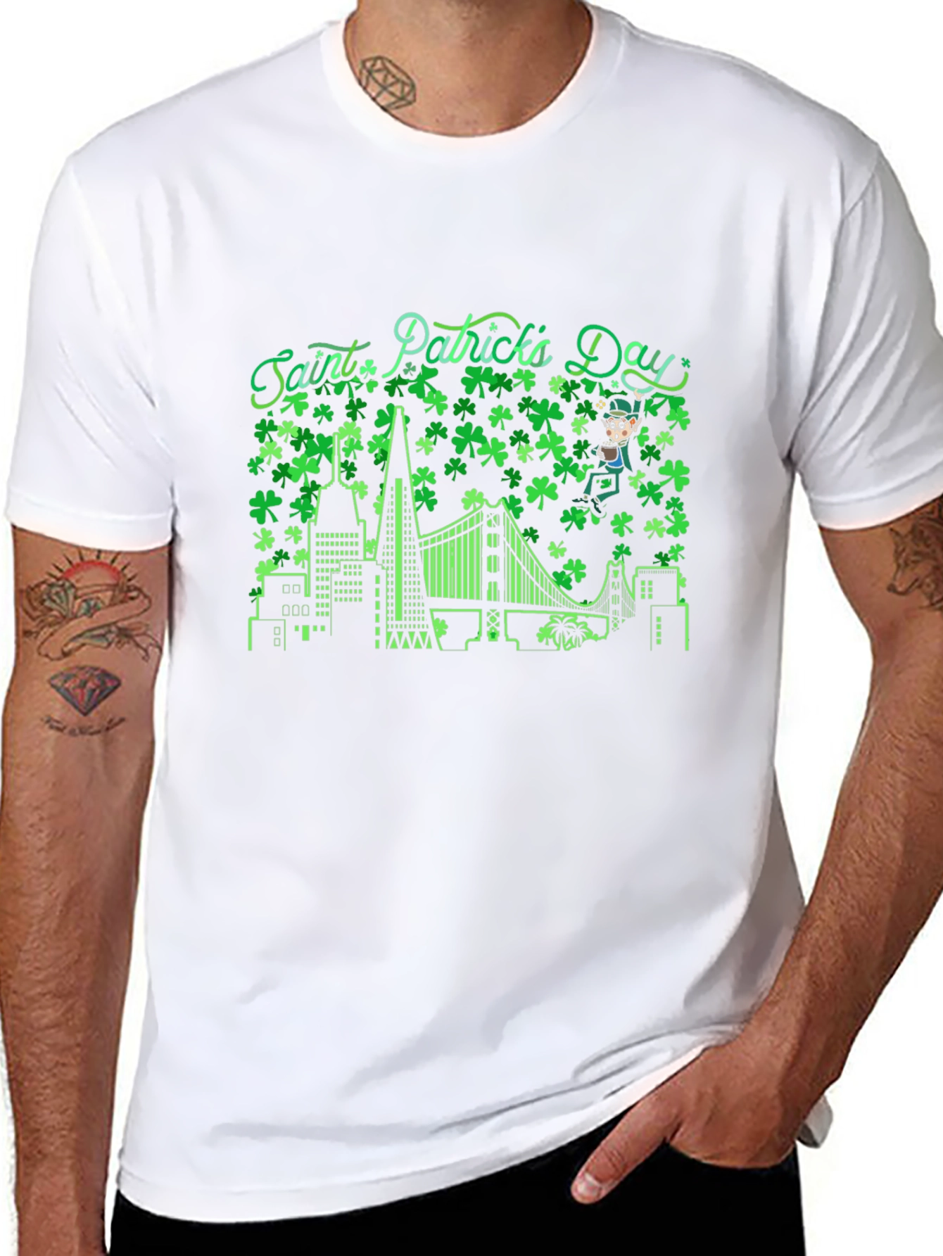 Saint Patricks Day Shamrock Cityscape T-Shirt