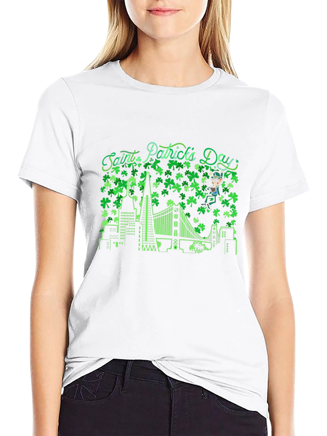 Saint Patricks Day Shamrock Cityscape T-Shirt