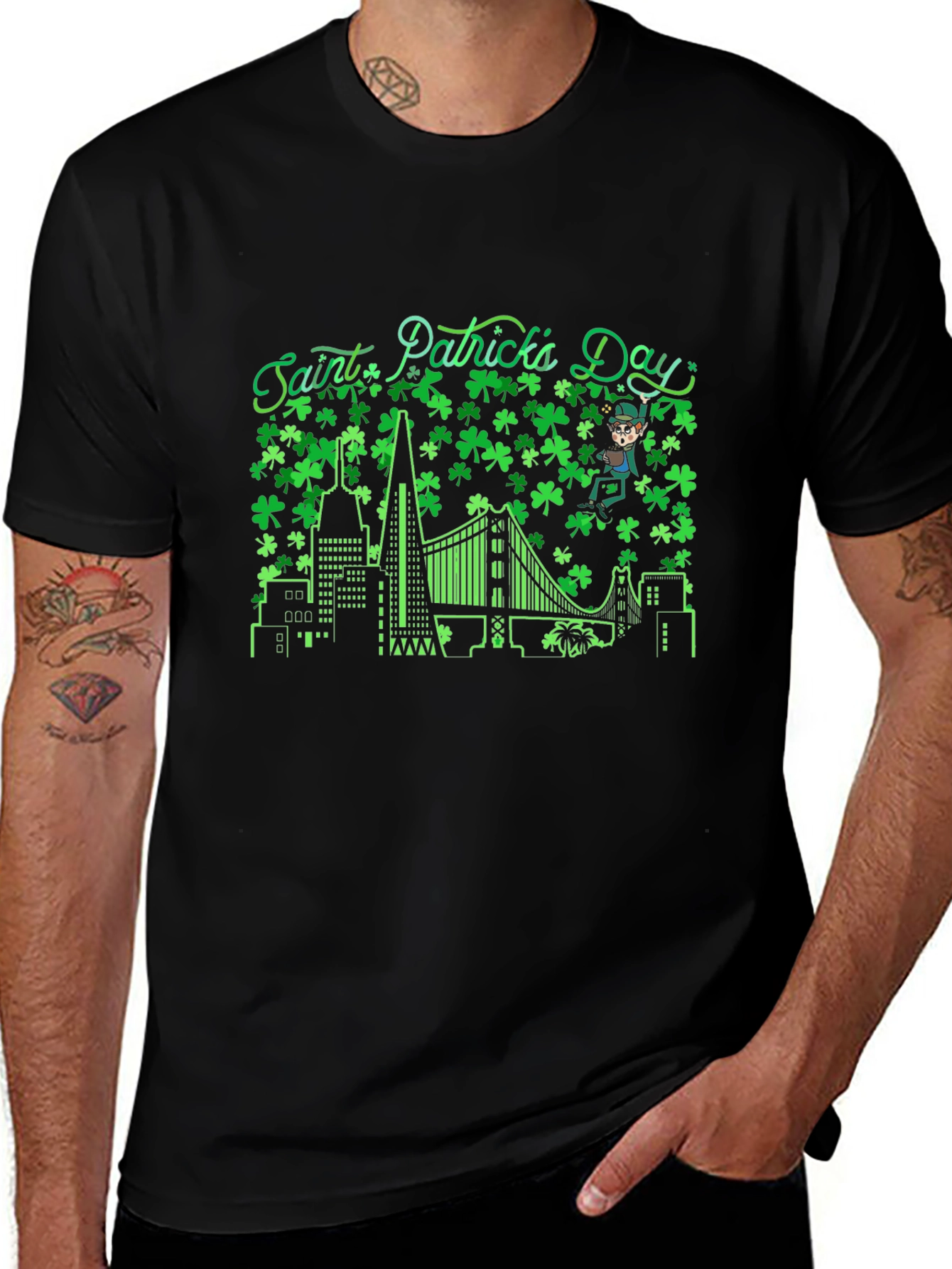 Saint Patricks Day Shamrock Cityscape T-Shirt