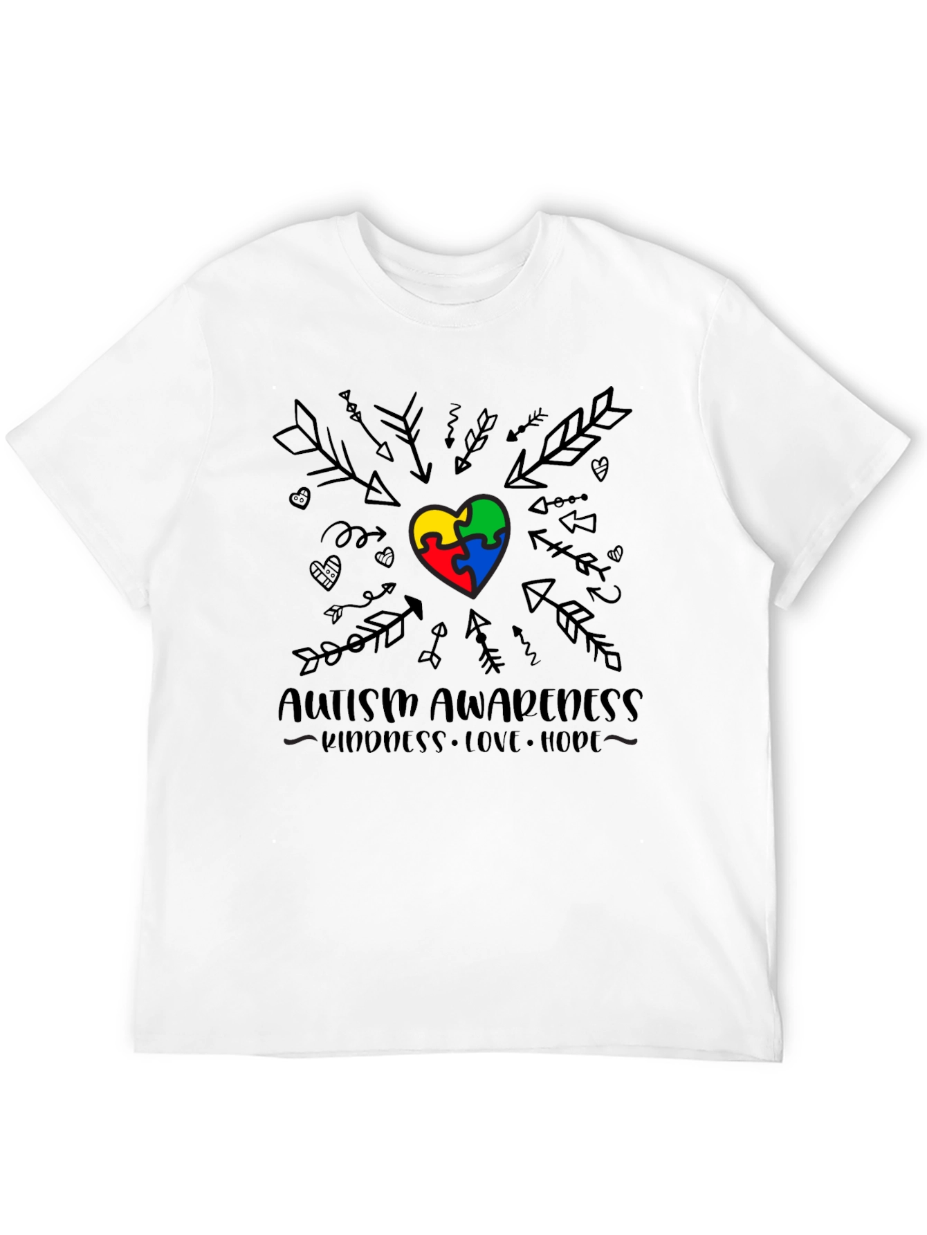 Autism Awareness Heart Arrows Black T-Shirt