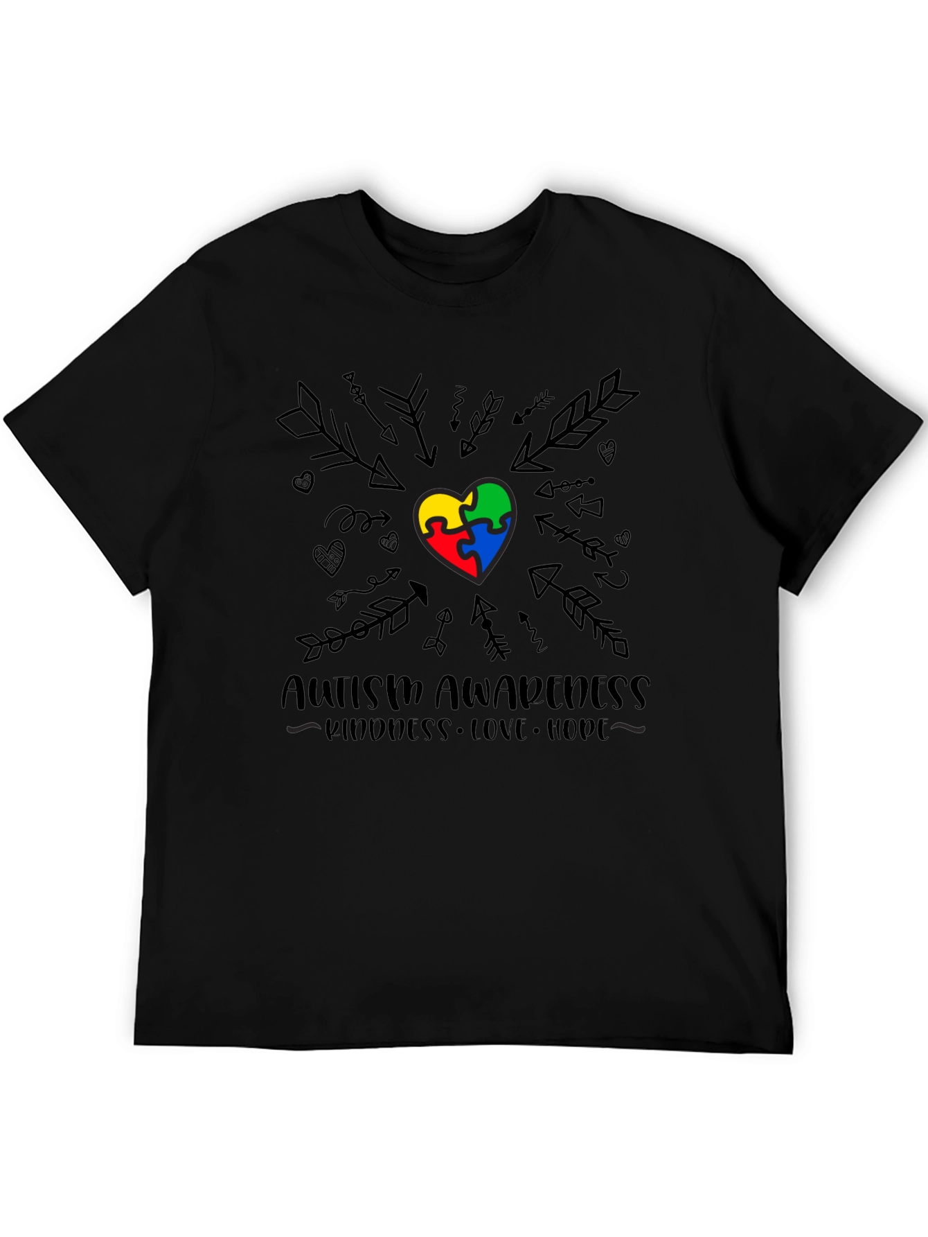 Autism Awareness Heart Arrows Black T-Shirt