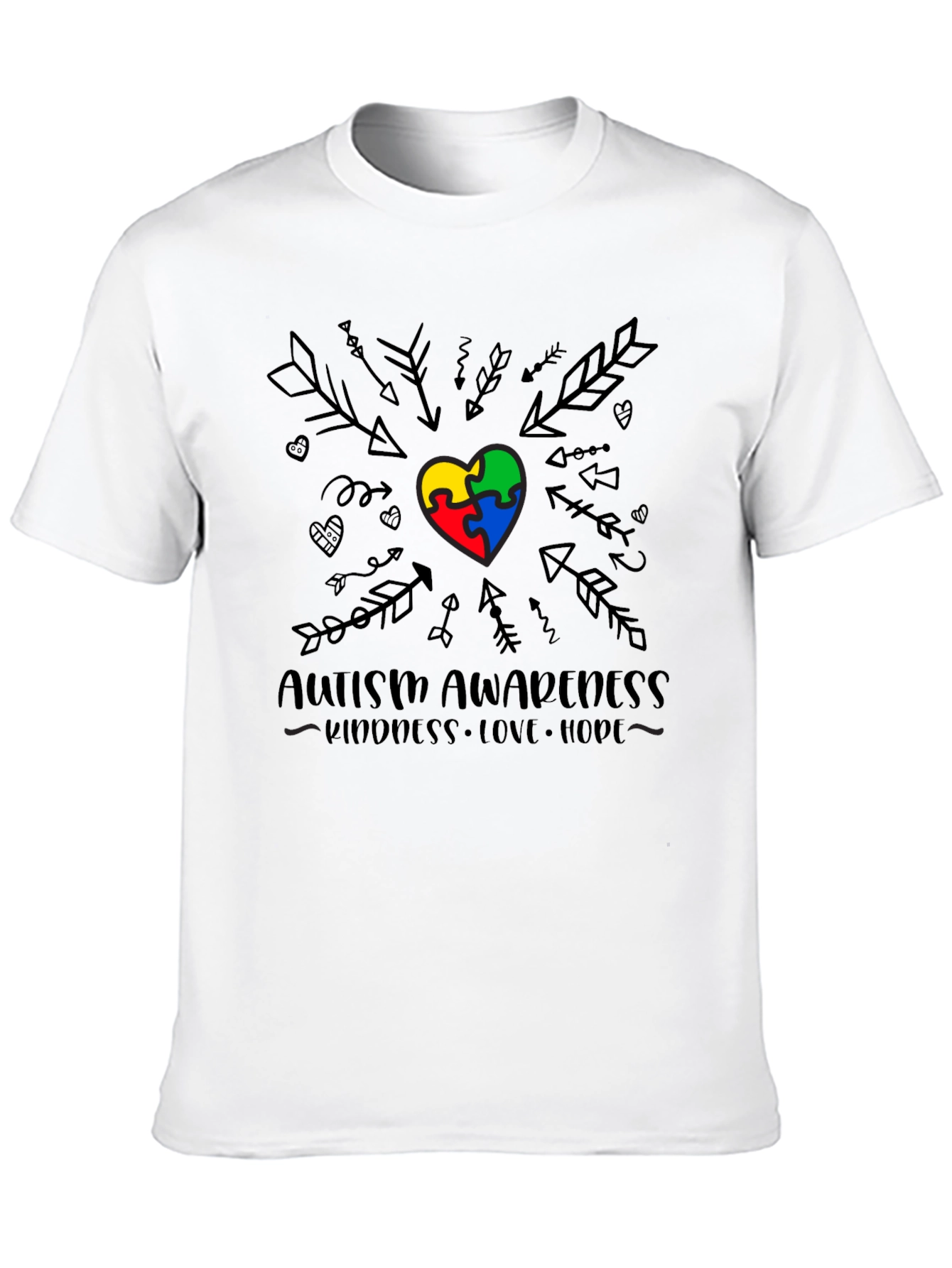 Autism Awareness Heart Arrows Black T-Shirt