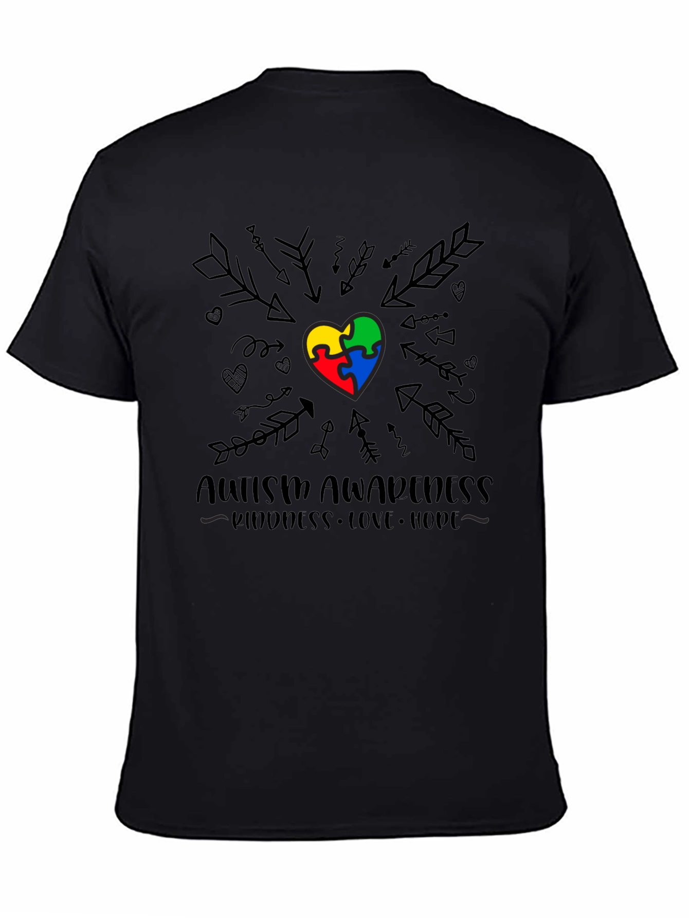Autism Awareness Heart Arrows Black T-Shirt