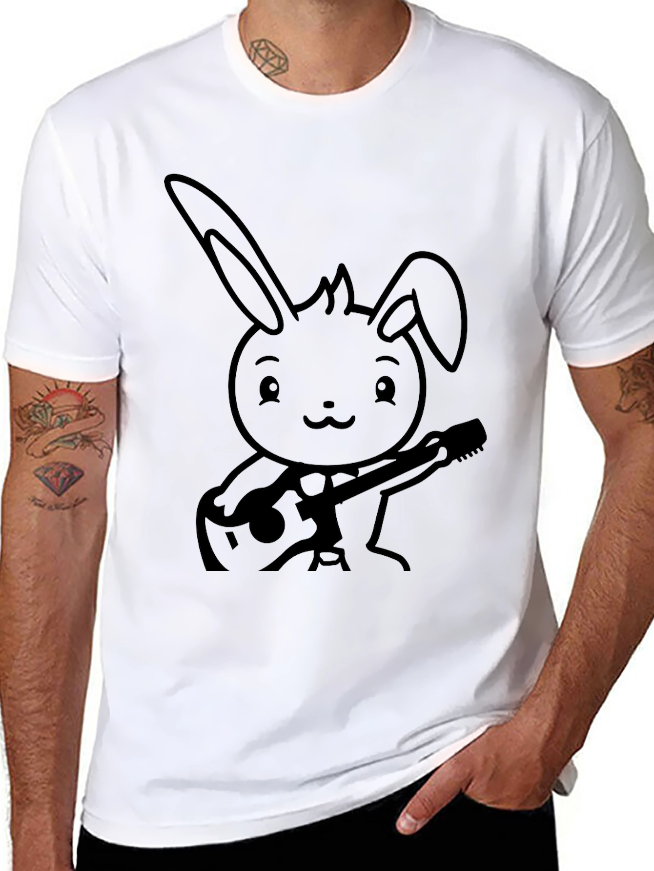 Black Bunny Guitarist Graphic Tee - Unisex