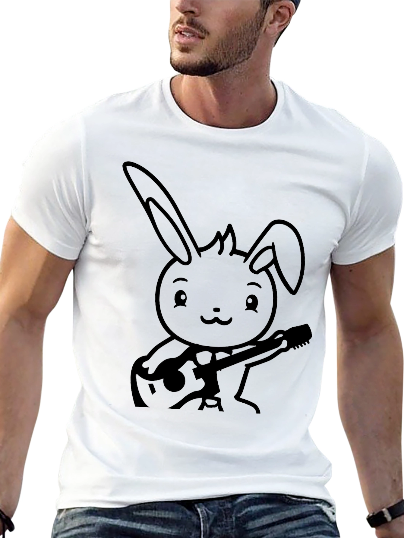 Black Bunny Guitarist Graphic Tee - Unisex