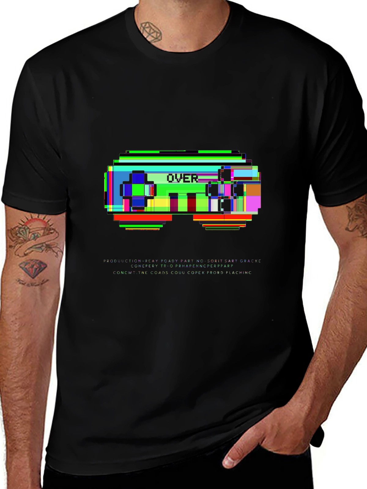 Retro Gaming Glitch Art OVER T-Shirt | Pixel Controller Tee