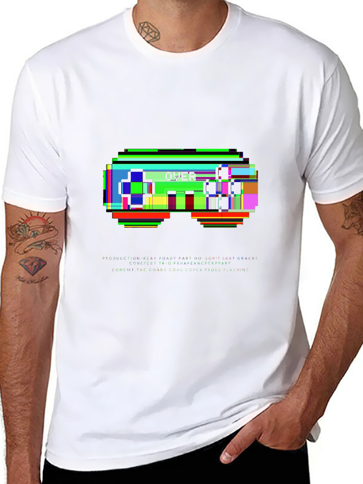 Retro Gaming Glitch Art OVER T-Shirt | Pixel Controller Tee