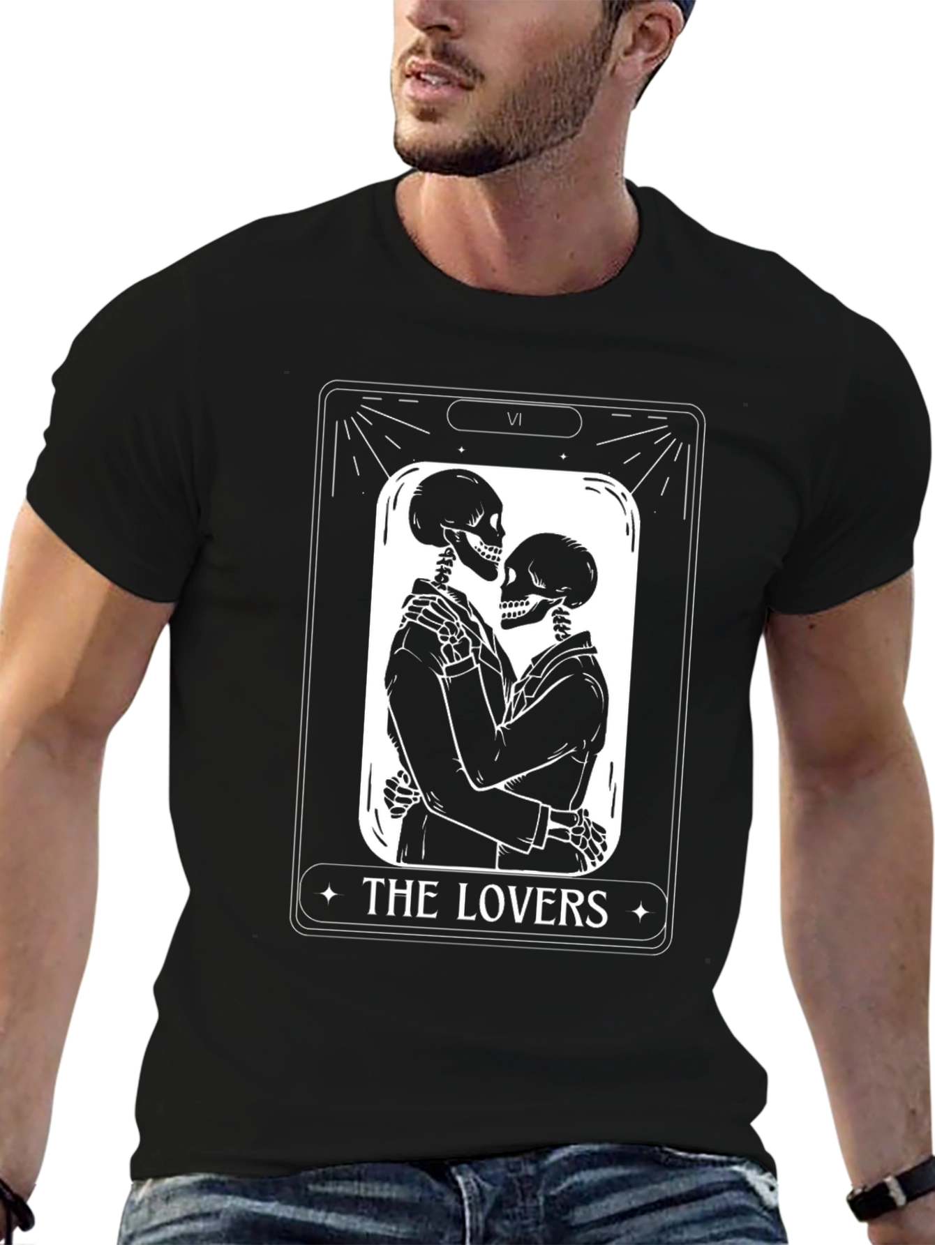 The Lovers Skeleton Tarot Card Graphic T-Shirt