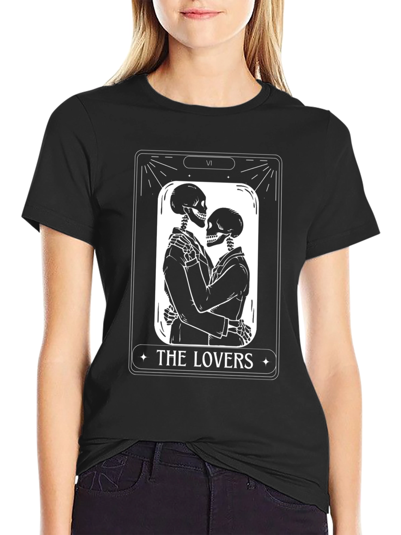 The Lovers Skeleton Tarot Card Graphic T-Shirt