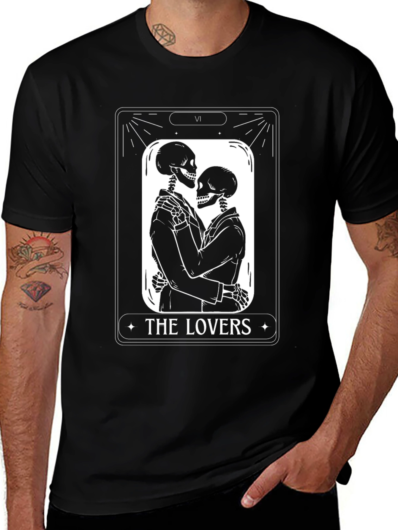 The Lovers Skeleton Tarot Card Graphic T-Shirt