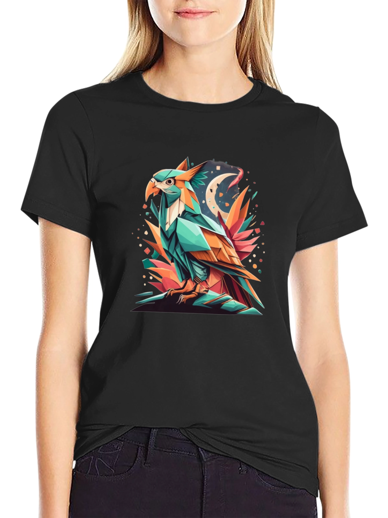 Geometric Eagle Graphic Tee - Modern Art Design