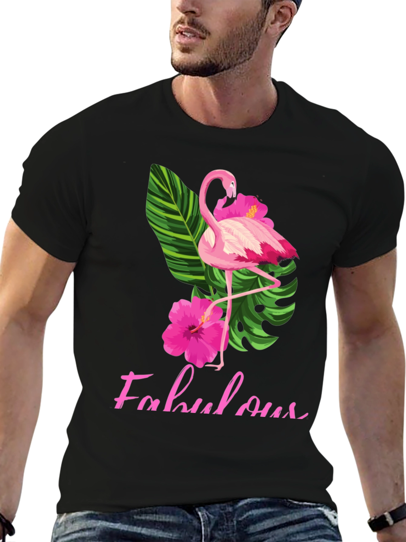 Fabulous Flamingo T-Shirt - Tropical Hibiscus Design