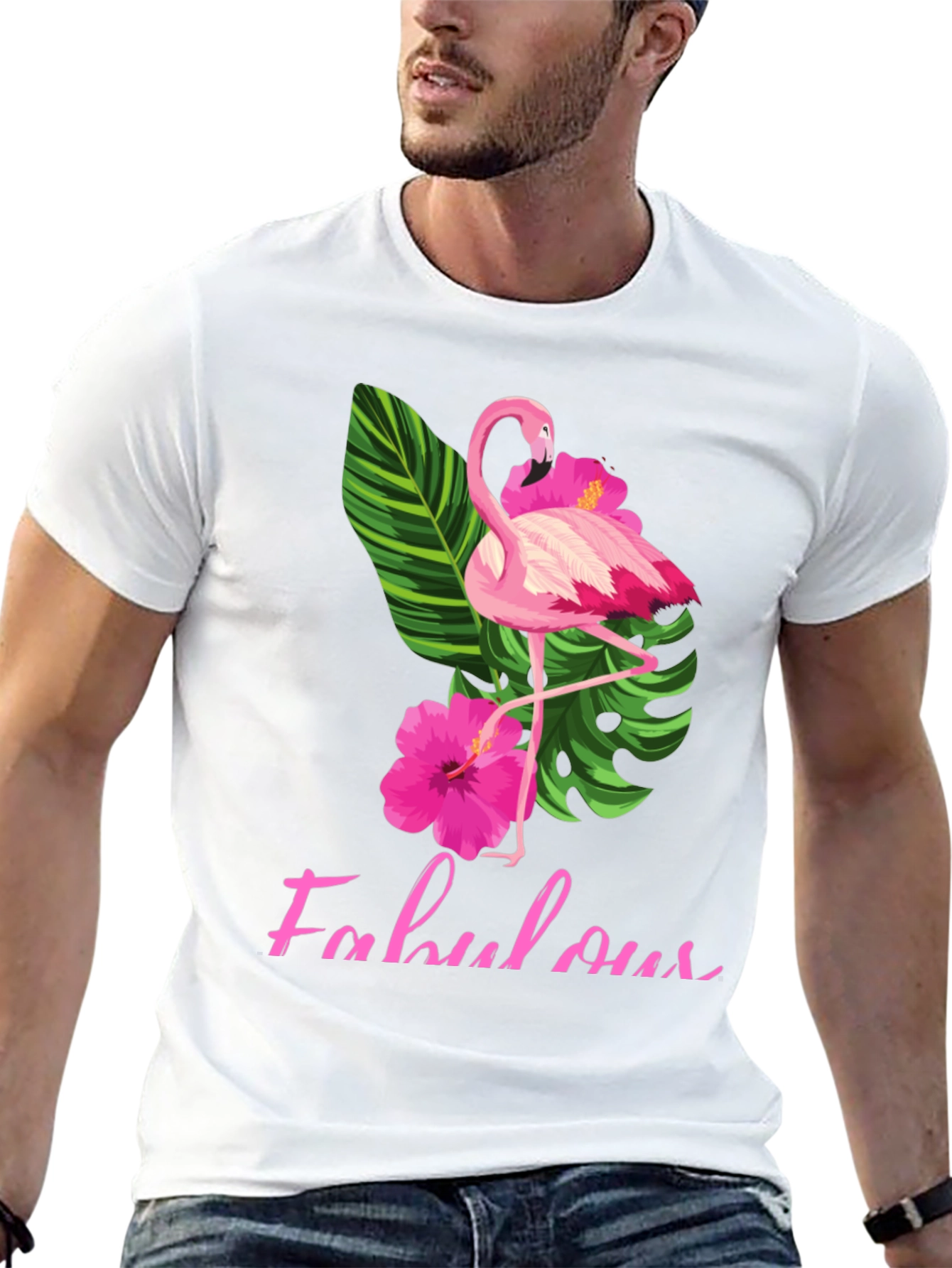 Fabulous Flamingo T-Shirt - Tropical Hibiscus Design